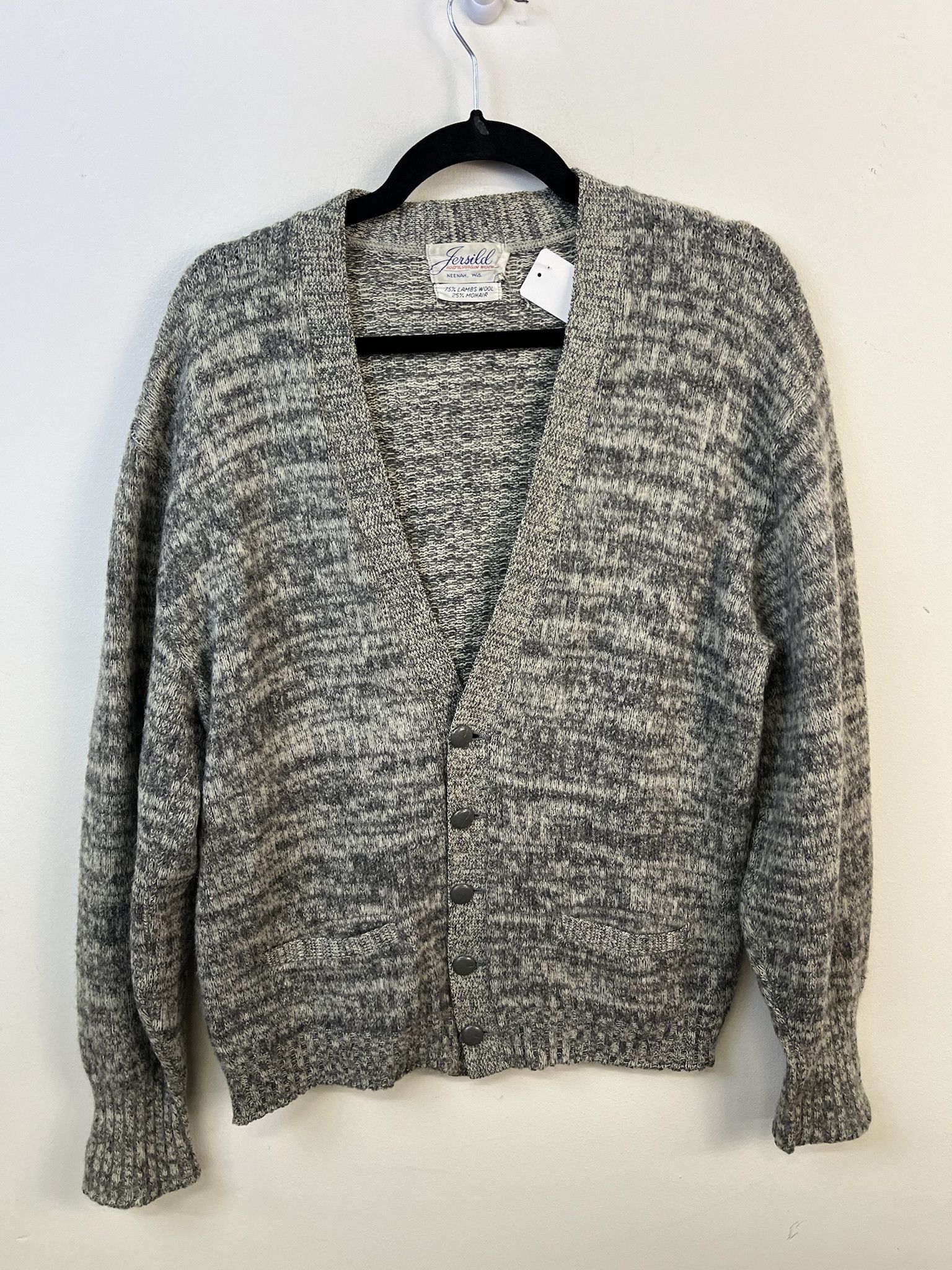 Vintage Vintage Knit Sweater 1990s Heather Grey Knit Cardigan Size S Size US S / EU 44-46 / 1 - 1 Thumbnail