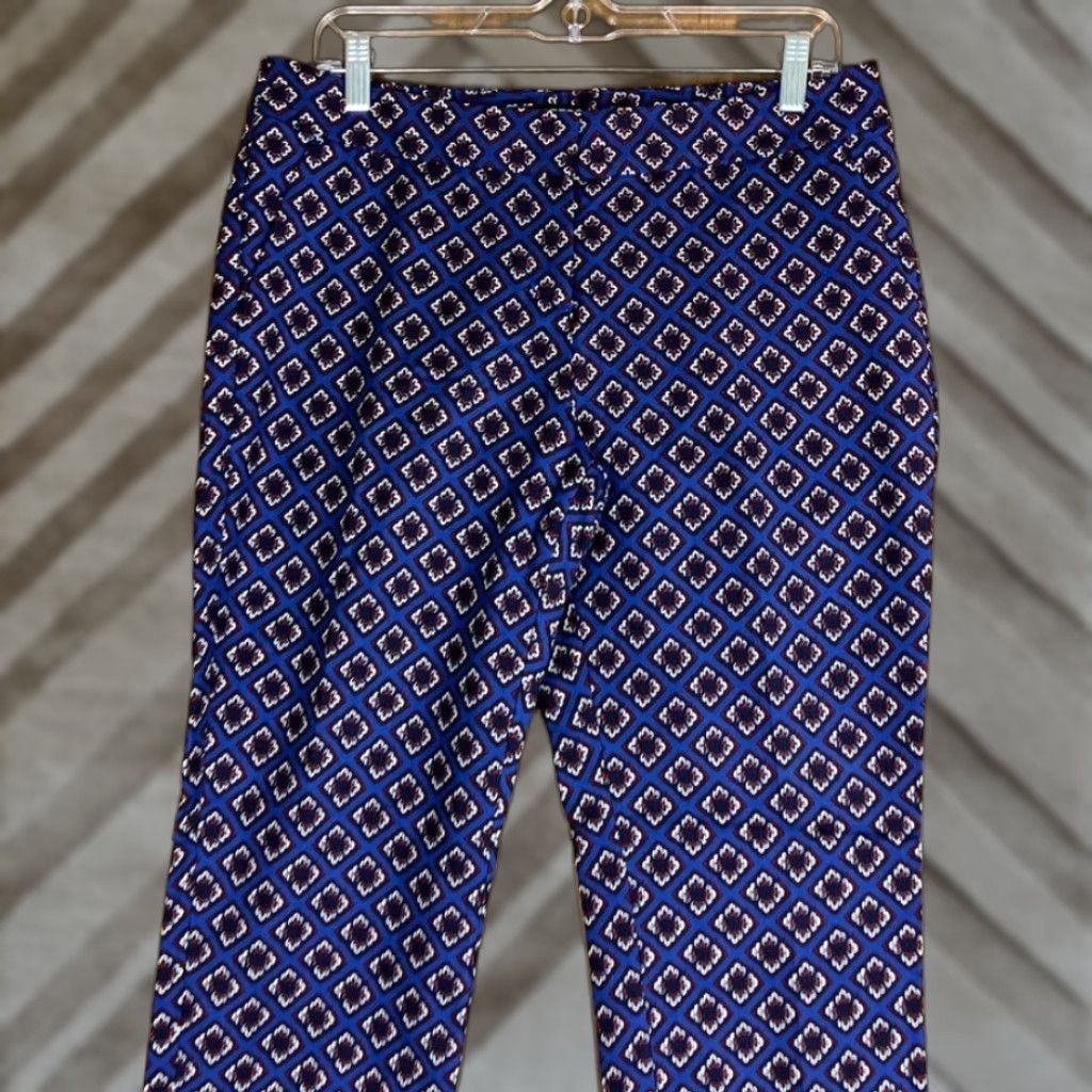 Express Express Womens Pants Blue Multicolored Columnist Mid Rise Stretch 8 R Size 30" / US 8 / IT 44 - 1 Thumbnail