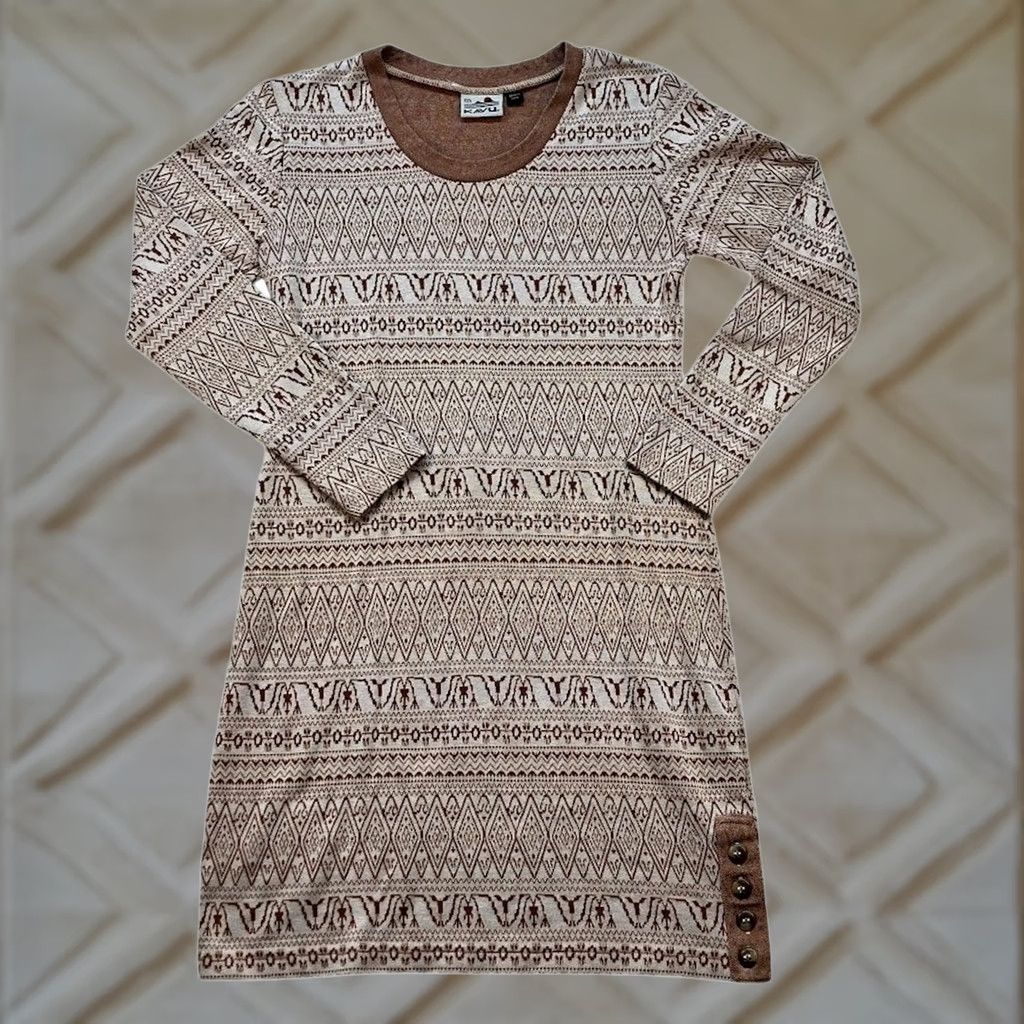 KAVU KAVU Sweater Womens XXS Brown Fair Isle Mini Dress Tan Size Side Button Accents Size XXS / US 00 / IT 34 - 1 Thumbnail