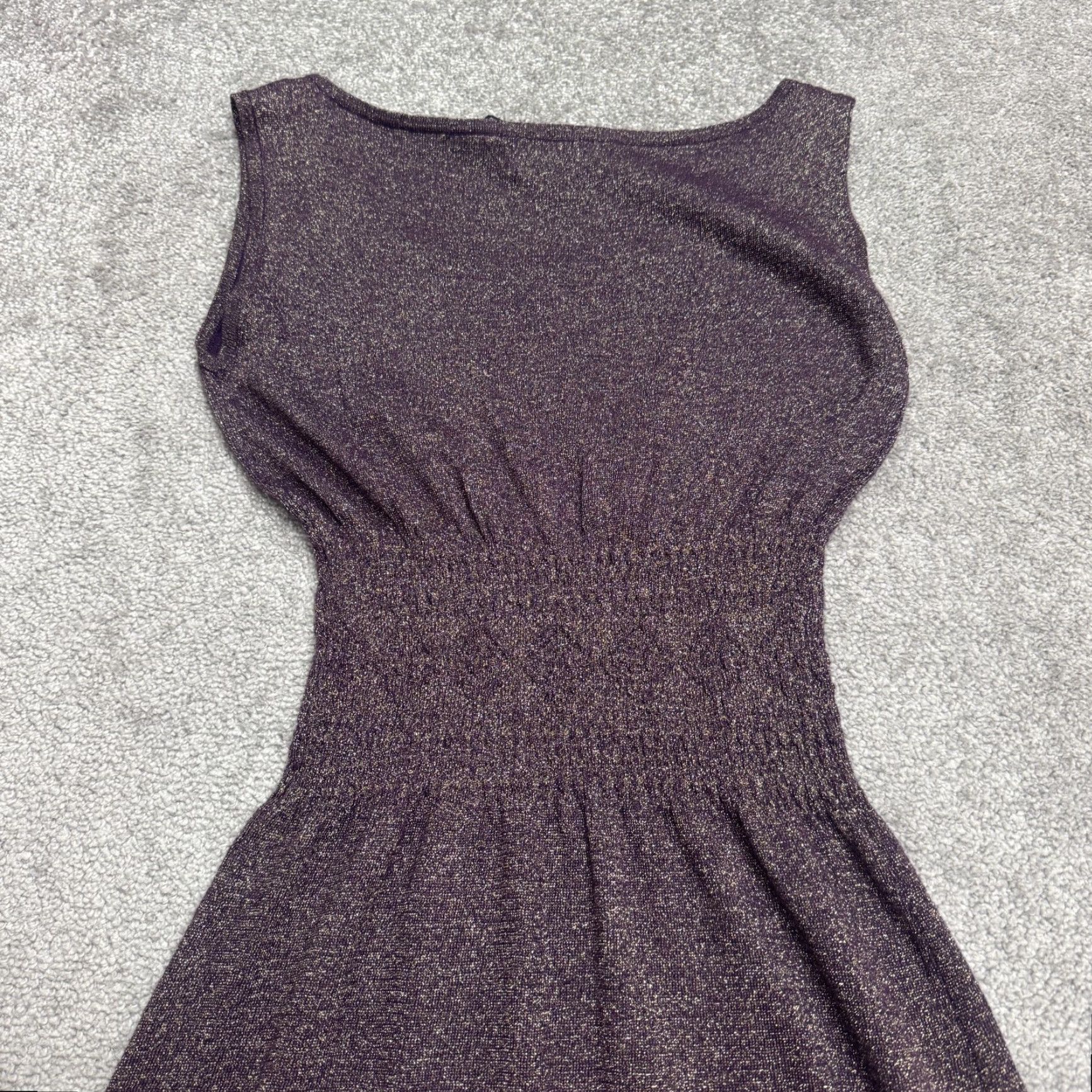 Vintage Kersh Purple Kersh Gold Metallic Sparkle Knit Smocked Waist A-Line Dress Womens Small Purple Size S / US 4 / IT 40 - 3 Thumbnail