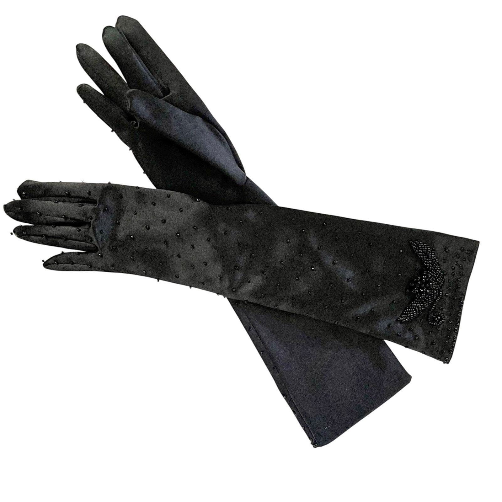 Vintage Vintage Beaded Black Satin Long Formal Evening Gloves S/M Size ONE SIZE - 1 Thumbnail