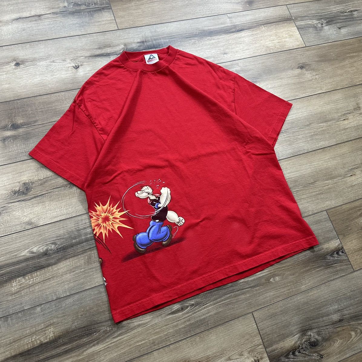 Alstyle Vintage 2002 Y2K Popeye vs Bluto Red Wrap Around Graphic Tee Size US XL / EU 56 / 4 - 2 Thumbnail