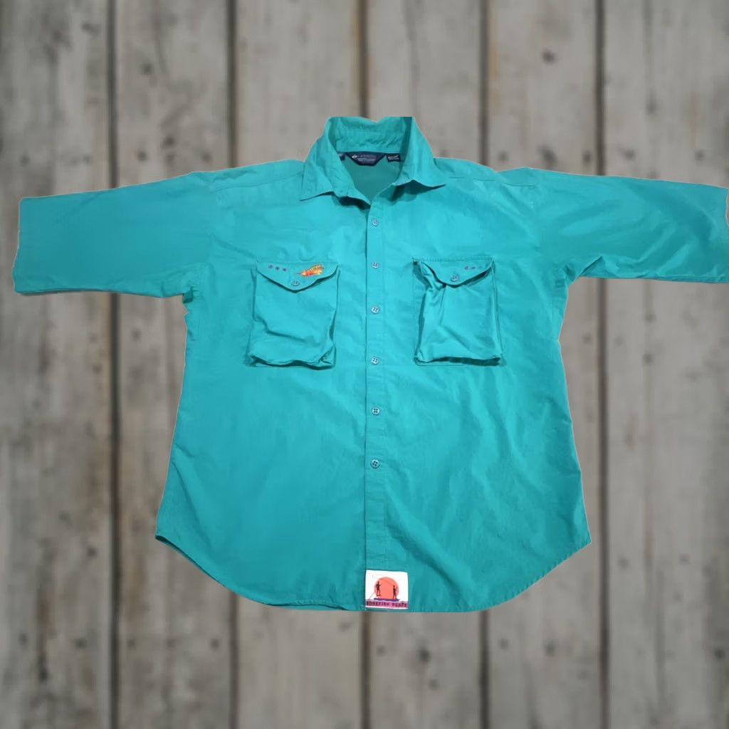 AQUA Columbia Bonefish Flats Shirt Men’s Large Vented Radial Sleeves Pockets Aqua Size US L / EU 52-54 / 3 - 1 Thumbnail