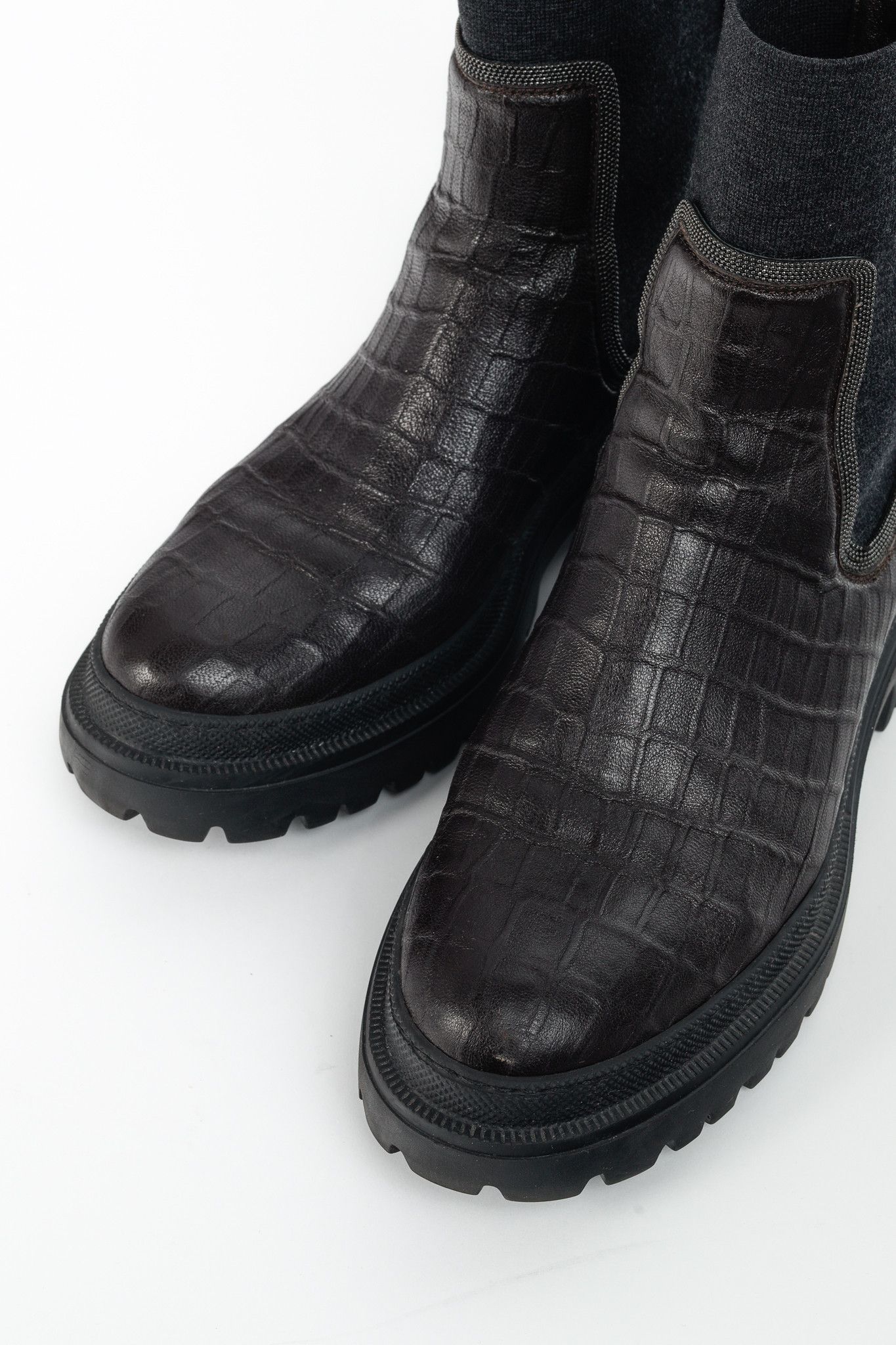 Brunello Cucinelli Brunello Cucinelli Monili Croc-Effect Leather Chelsea Boots Size US 9 / IT 39 - 6 Thumbnail