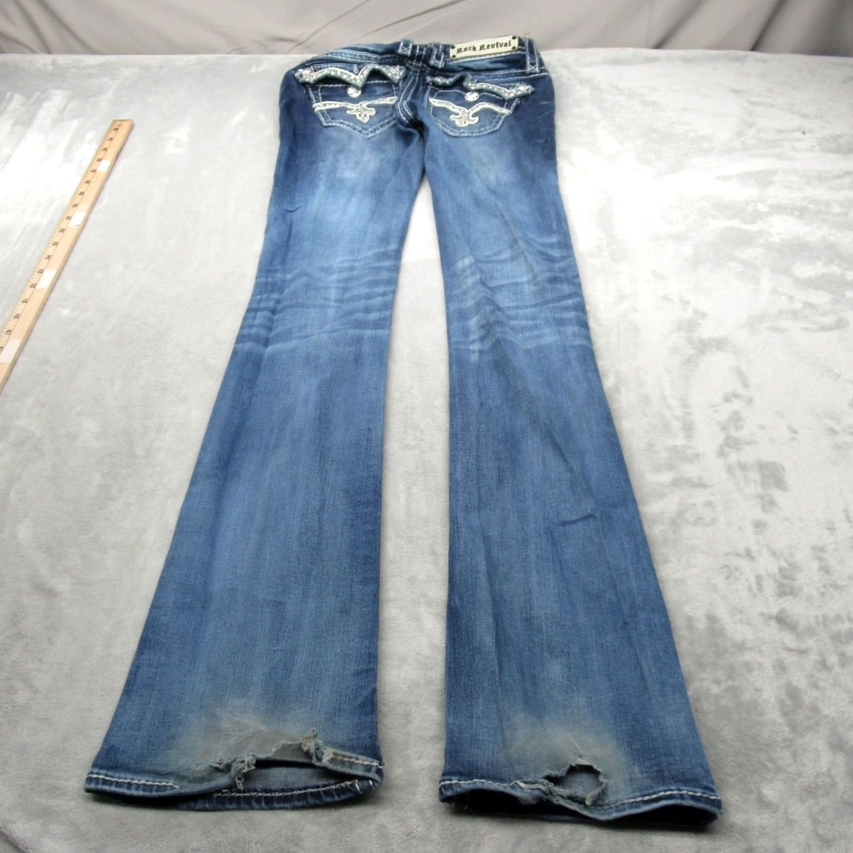 Vintage Rock Revival Jeans Womens 26 Dark Wash Denim Embellished Pockets Etty Boot 27x34 Size 27" / US 4 / IT 40 - 3 Thumbnail