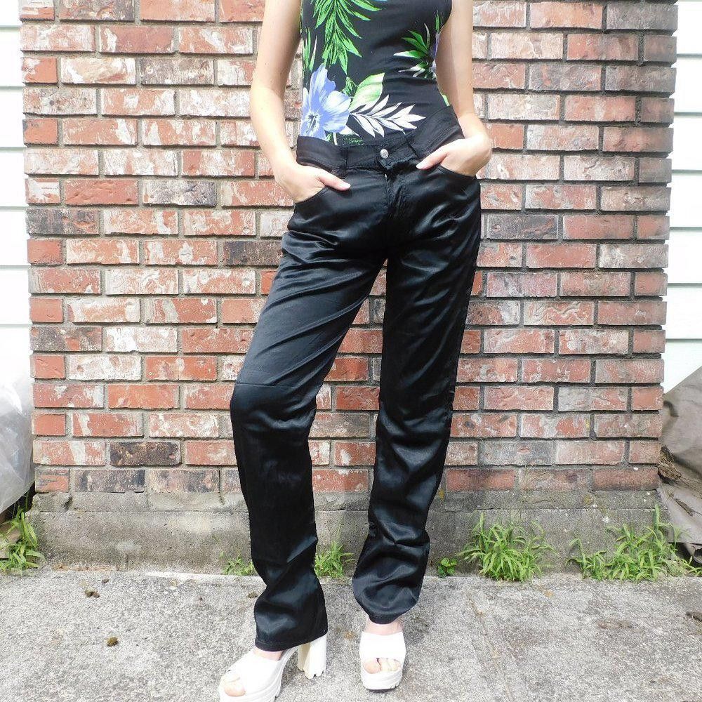 Designer Katherine Hamnett satin straight leg pant Size 33" - 1 Thumbnail