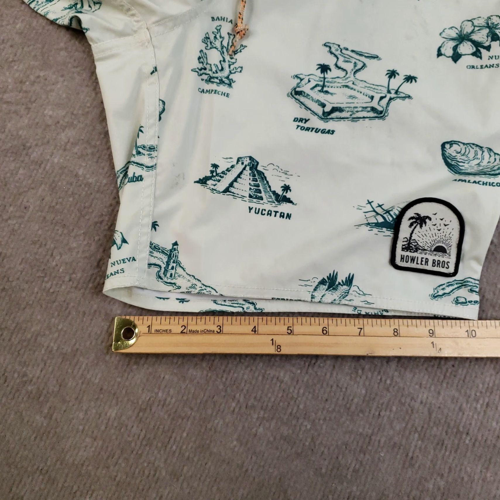 Howler Brothers Howler Brothers Board Shorts Mens 30 Map Print Swim Trunks Drawstring Beige Ocean Travel Geometric Pattern Quick Dry Lined Back Pocket Mens Size US 30 / EU 46 - 3 Thumbnail