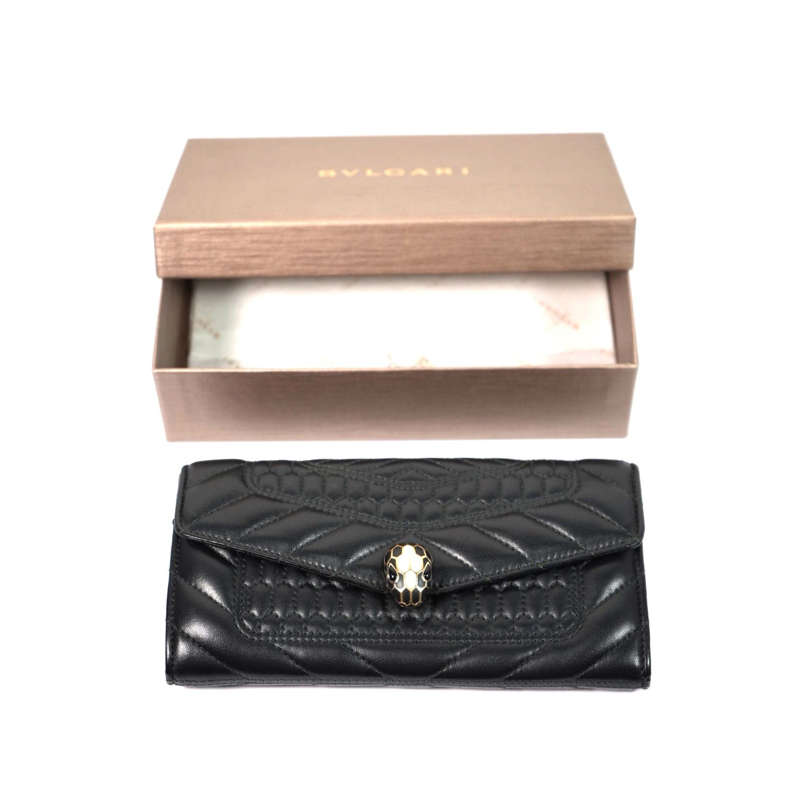 Bvlgari Serpenti Leather Clutch Bag Black W/ Box Free Coa, Women's
