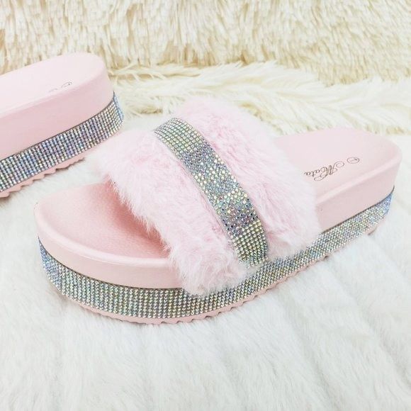 Other Furry Slip On Rhinestone platform sandals Slippers Blush Pin Size US 10 / IT 40 - 4 Thumbnail