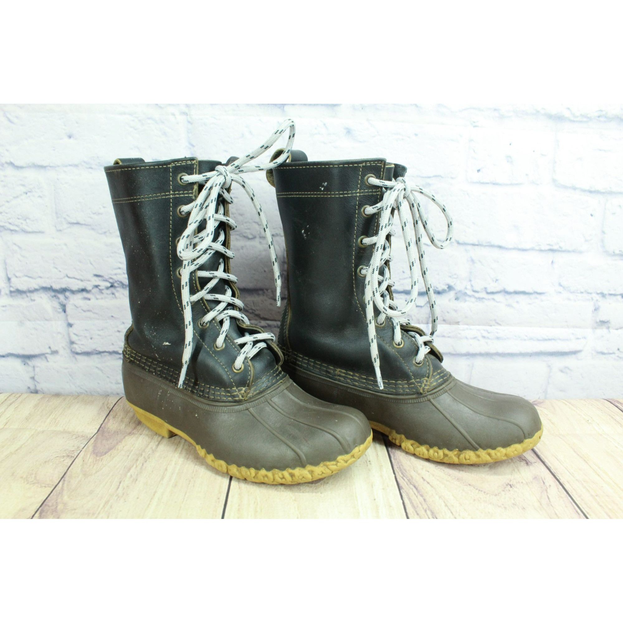 L.L. Bean × Leather LL Bean Women's Lace Up Unlined Mid Calf Duck Boots Size US 6 / IT 36 - 3 Thumbnail