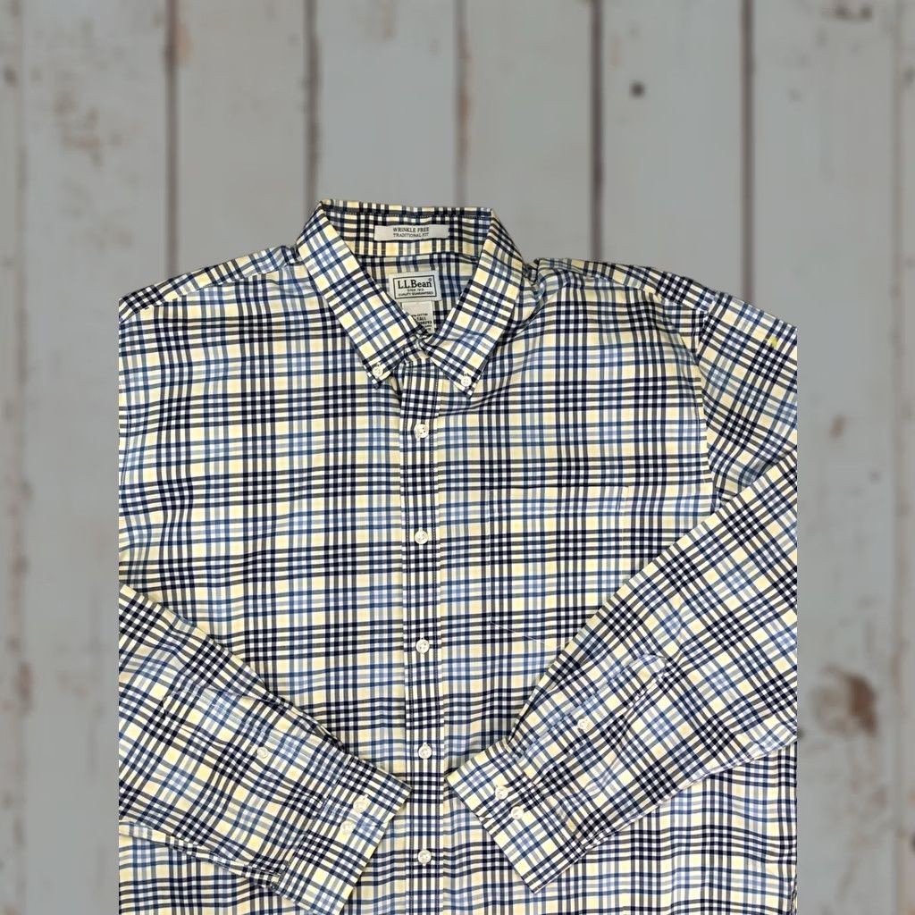 Vintage L.L. Bean Dress Shirt Mens XLT XL Tall Blue Yellow Plaid Wrinkle Free Cotton Shirt Dress Shirt Mens XLT Tall Blue Plaid Wrinkle Free 100% Cotton Size 46R - 1 Thumbnail