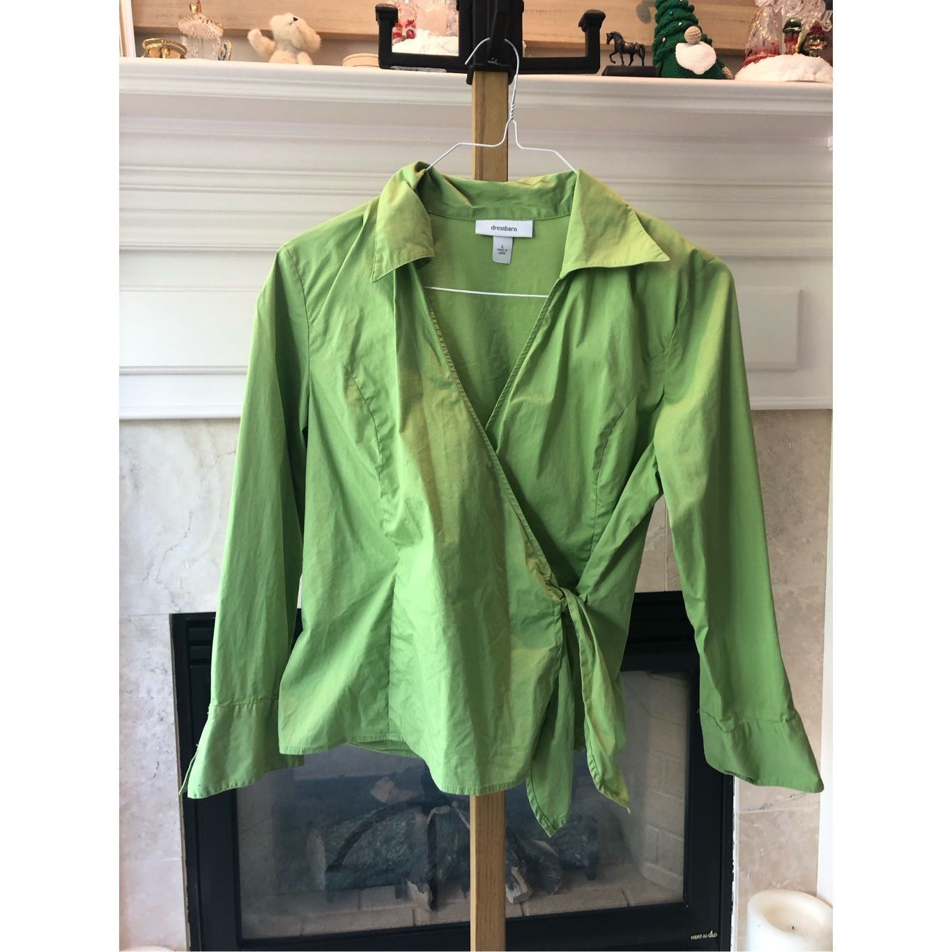 Other Dress Barn Women’s Light Green Wrap Style Collared Blouse Si Size L / US 10 / IT 46 - 1 Thumbnail