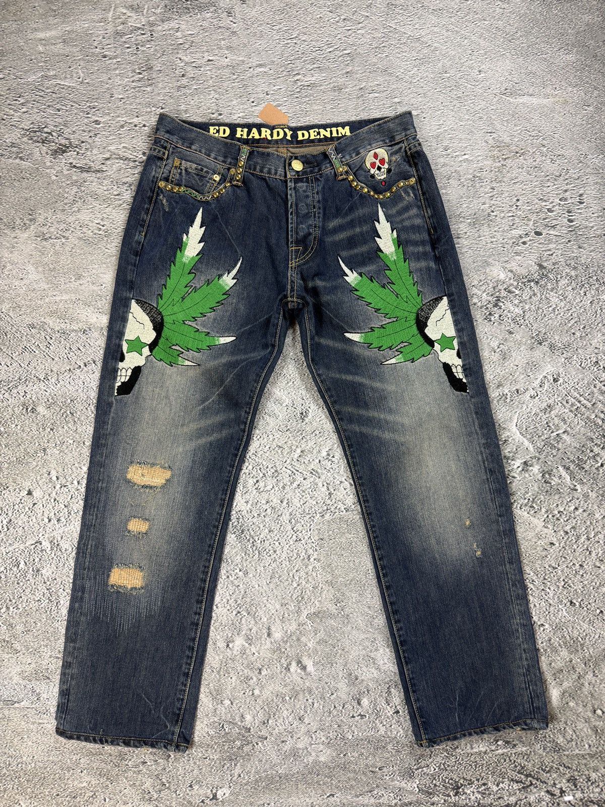 Ed Hardy Ed Hardy Christian Audigier vintage jeans big logo pants 420 Size US 34 / EU 50 - 1 Thumbnail
