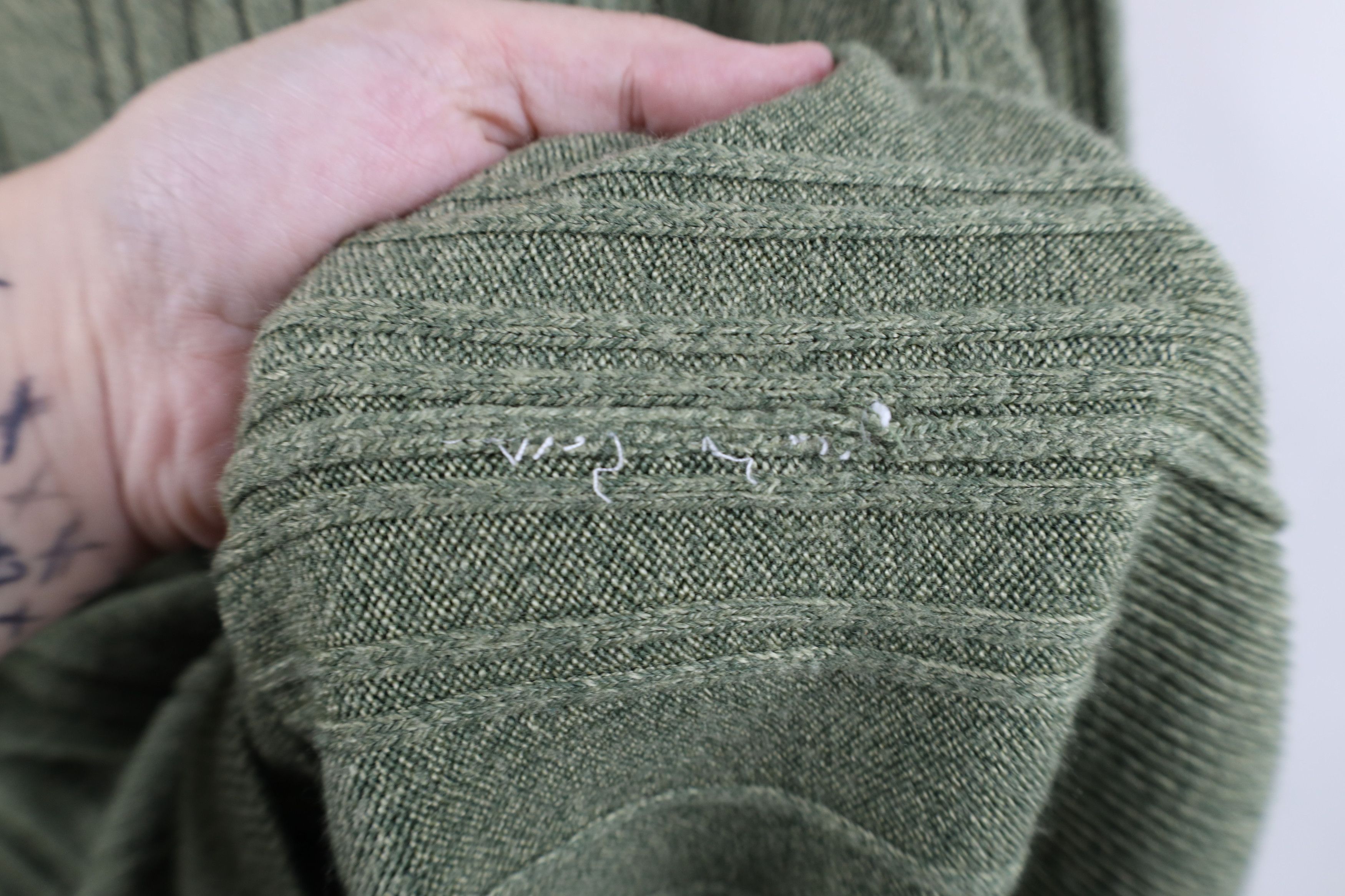 Vintage Vintage 90s Streetwear Cable Knit Collared Sweater Green Size US L / EU 52-54 / 3 - 9 Thumbnail
