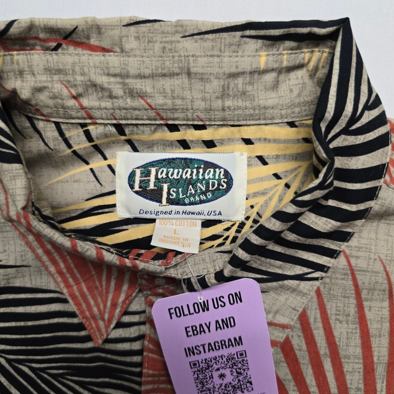 Vintage Hawaiian Islands L Brown Palm Tree Leaf Print Tropical Shirt Size US L / EU 52-54 / 3 - 5 Thumbnail
