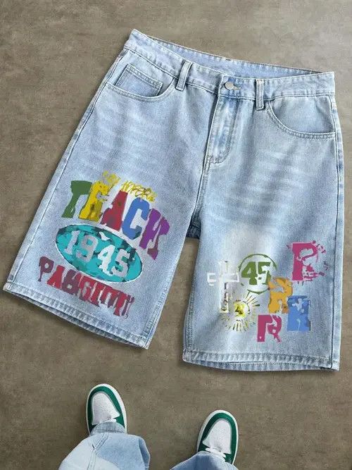 Jean Pants Letter print street jeans denim shorts Size US 34 / EU 50 - 3 Thumbnail