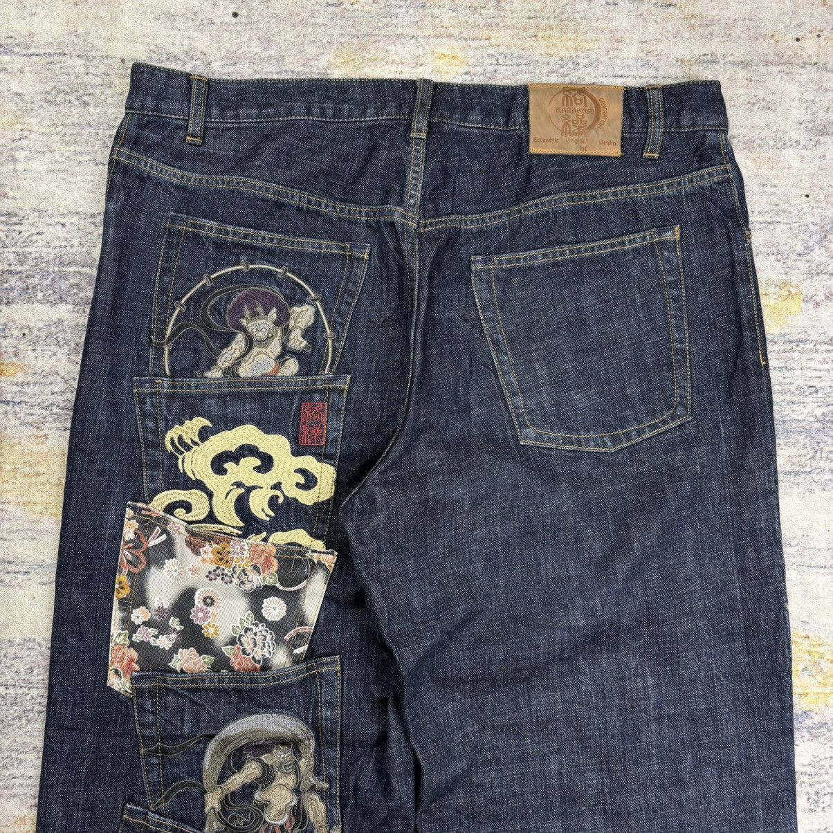 Karakuri Tamashii Rare Karakuri Tamashii multi pocket embroidery denim pants Size US 37 - 4 Thumbnail