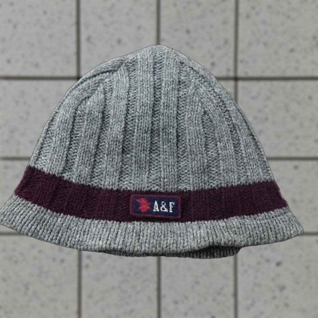 Abercrombie & Fitch VINTAGE Abercrombie & Fitch Beanie Hat Mens One Size Gray Wool Knit Lined Winter Y2K Train of Thought Size ONE SIZE - 1 Thumbnail
