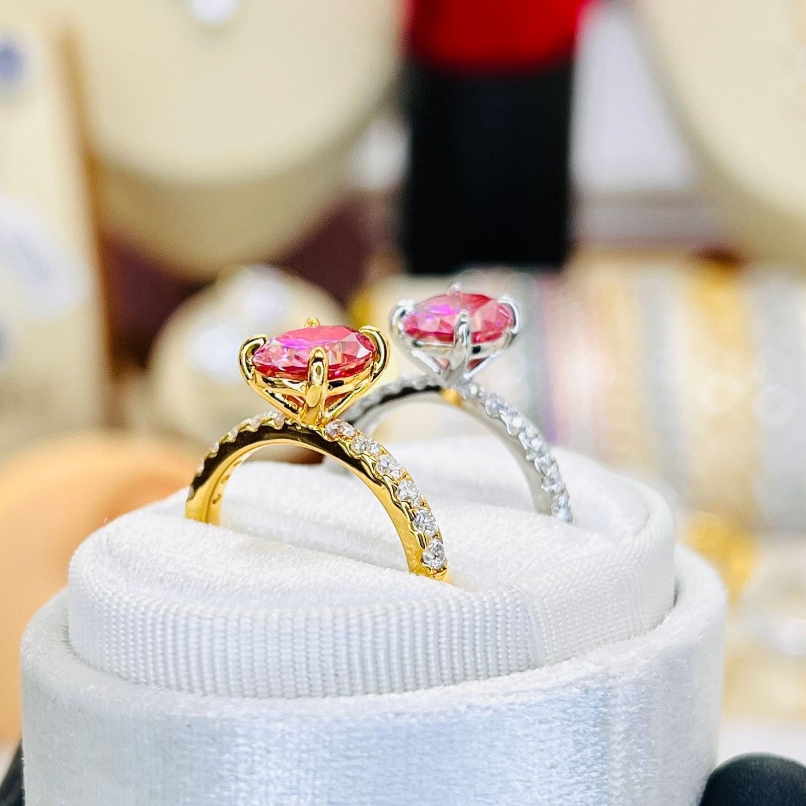 Other 2.36ctw Pink Oval Moissanite Pavé Wedding Ring Size ONE SIZE - 3 Thumbnail