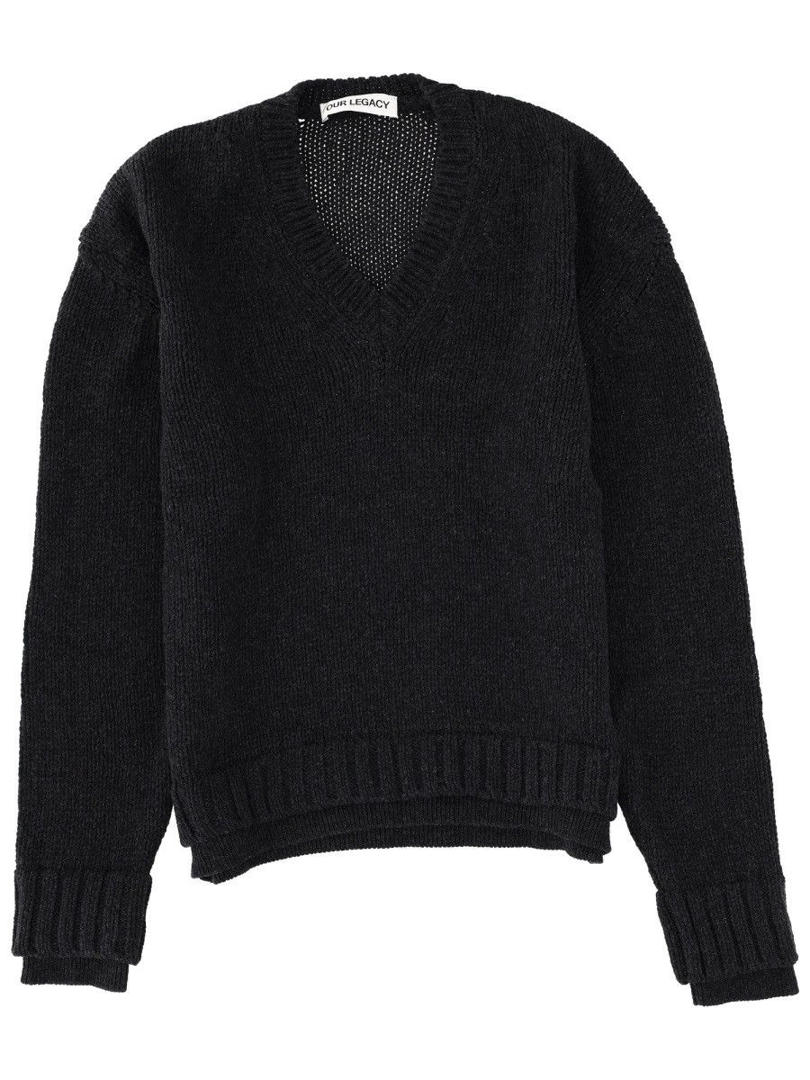 Our Legacy OUR LEGACY "FALSE V-NECK" SWEATER - BLACK (IT 48) Size US M / EU 48-50 / 2 - 1 Thumbnail