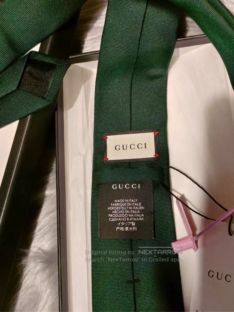 Gucci Gucci Embroidered dark green tie Size ONE SIZE - 3 Thumbnail