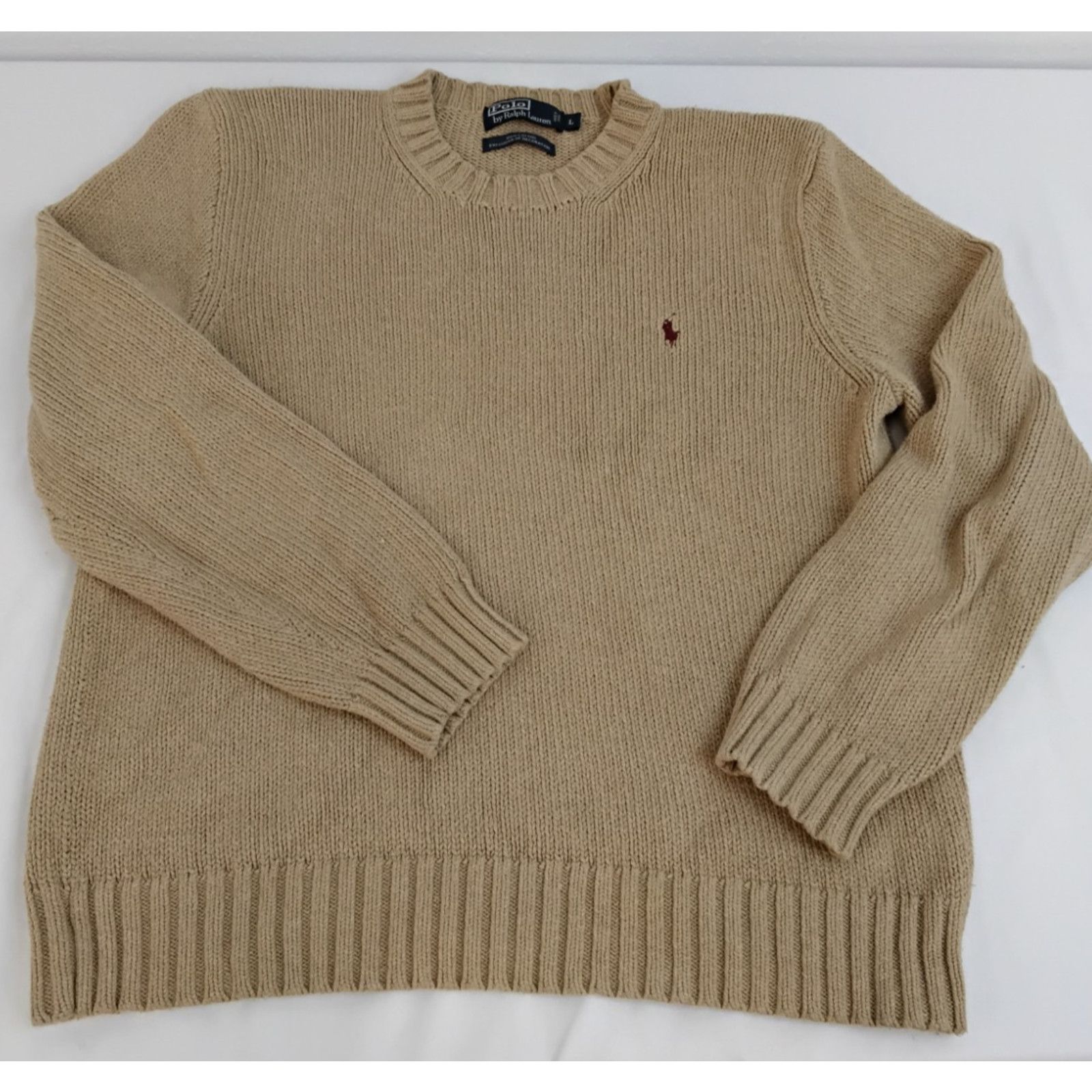 Polo Ralph Lauren Polo Ralph Lauren Sweater Men's L Tan 100% Cotton Crew Neck Size US L / EU 52-54 / 3 - 6 Thumbnail