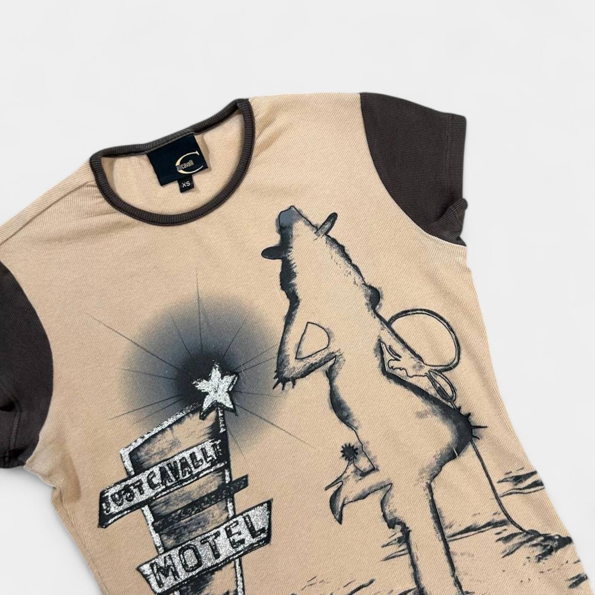 Roberto Cavalli Roberto Cavalli Slim Cowboy Print Beige Brown T-Shirt Size XS / US 0-2 / IT 36-38 - 2 Thumbnail