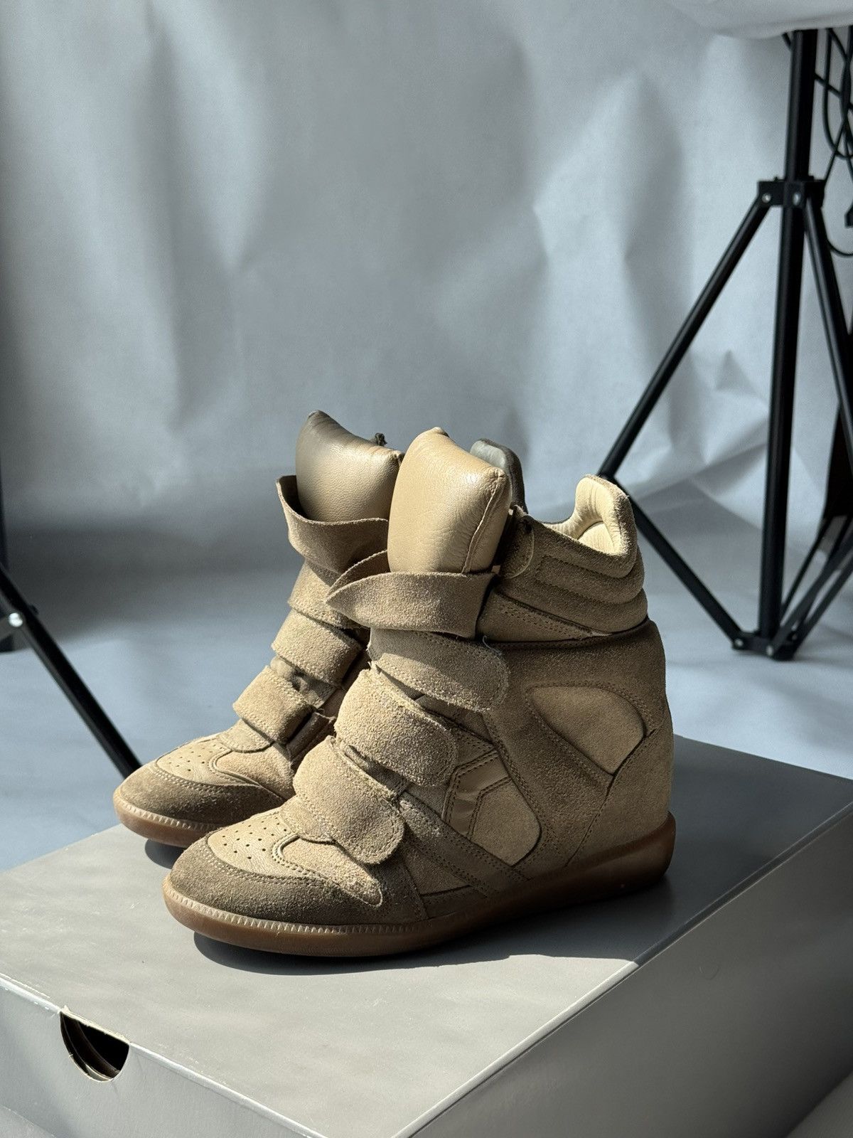 Isabel Marant Bekett sneakers shoes Washed Biege Suede Wedge