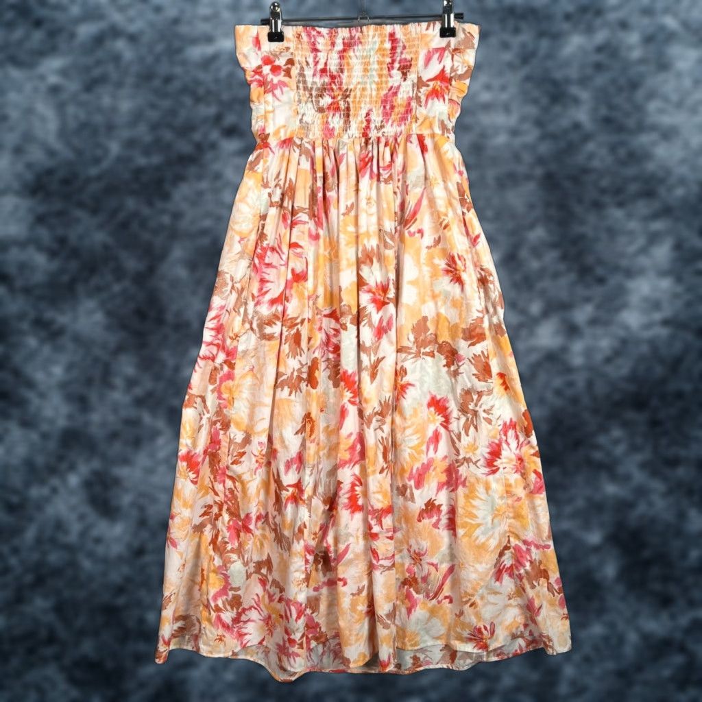Abercrombie & Fitch Abercrombie & Fitch Womens Size Small Strapless Floral Maxi Dress Orange/White Size S / US 4 / IT 40 - 1 Thumbnail