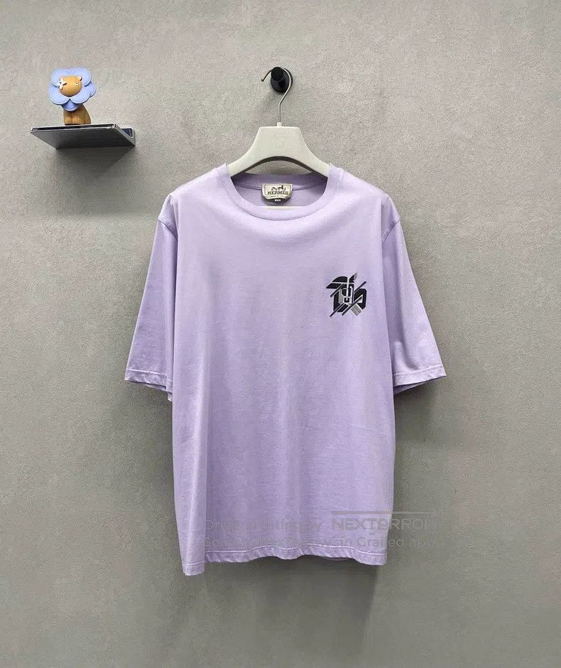 Hermes Hermes Purple embroidered short-sleeved shirt Size M / US 6-8 / IT 42-44 - 1 Thumbnail