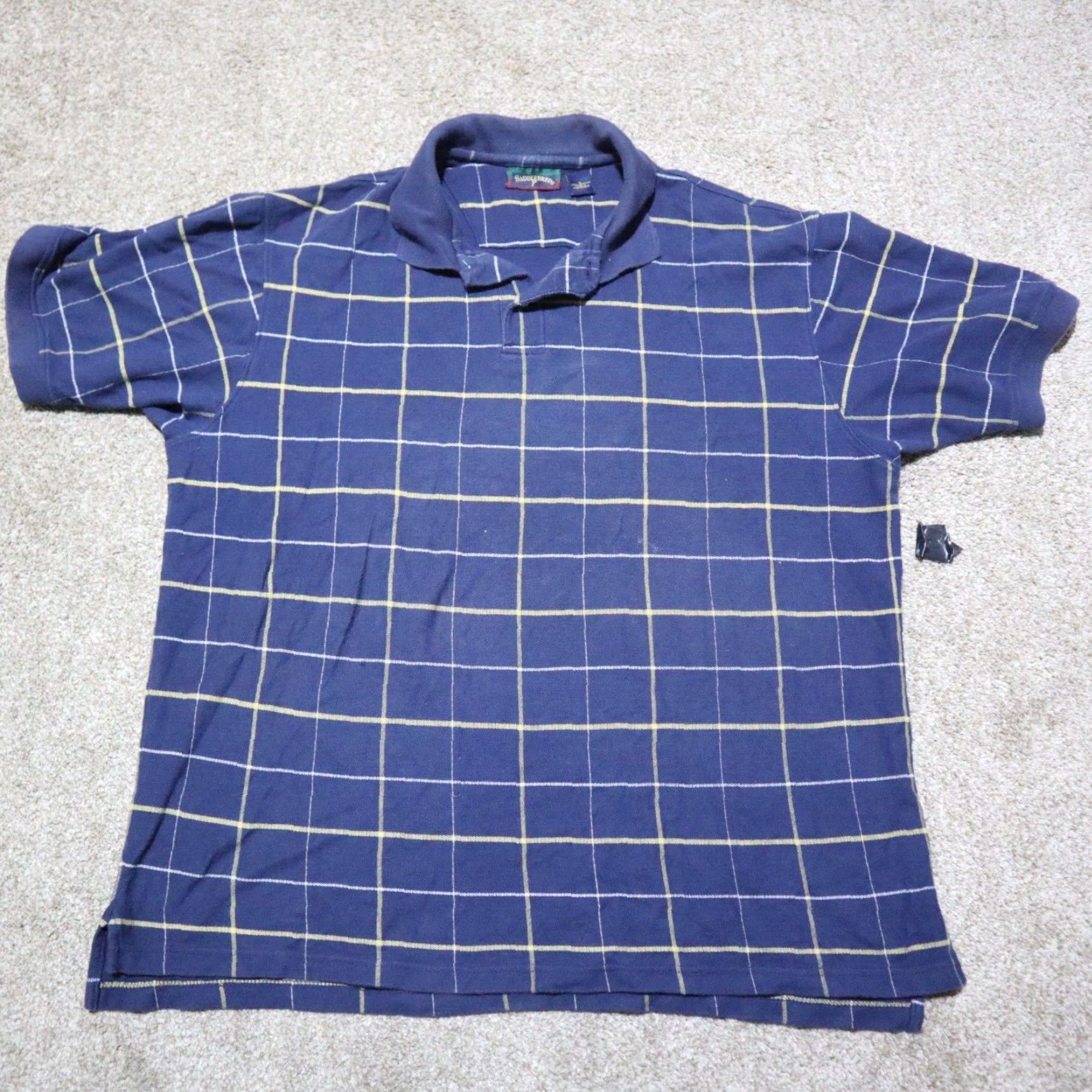 Vintage Saddlebred Polo Shirt Blue Plaid Short Sleeve Adult Large Easy Care Golf Mens Size US L / EU 52-54 / 3 - 2 Thumbnail