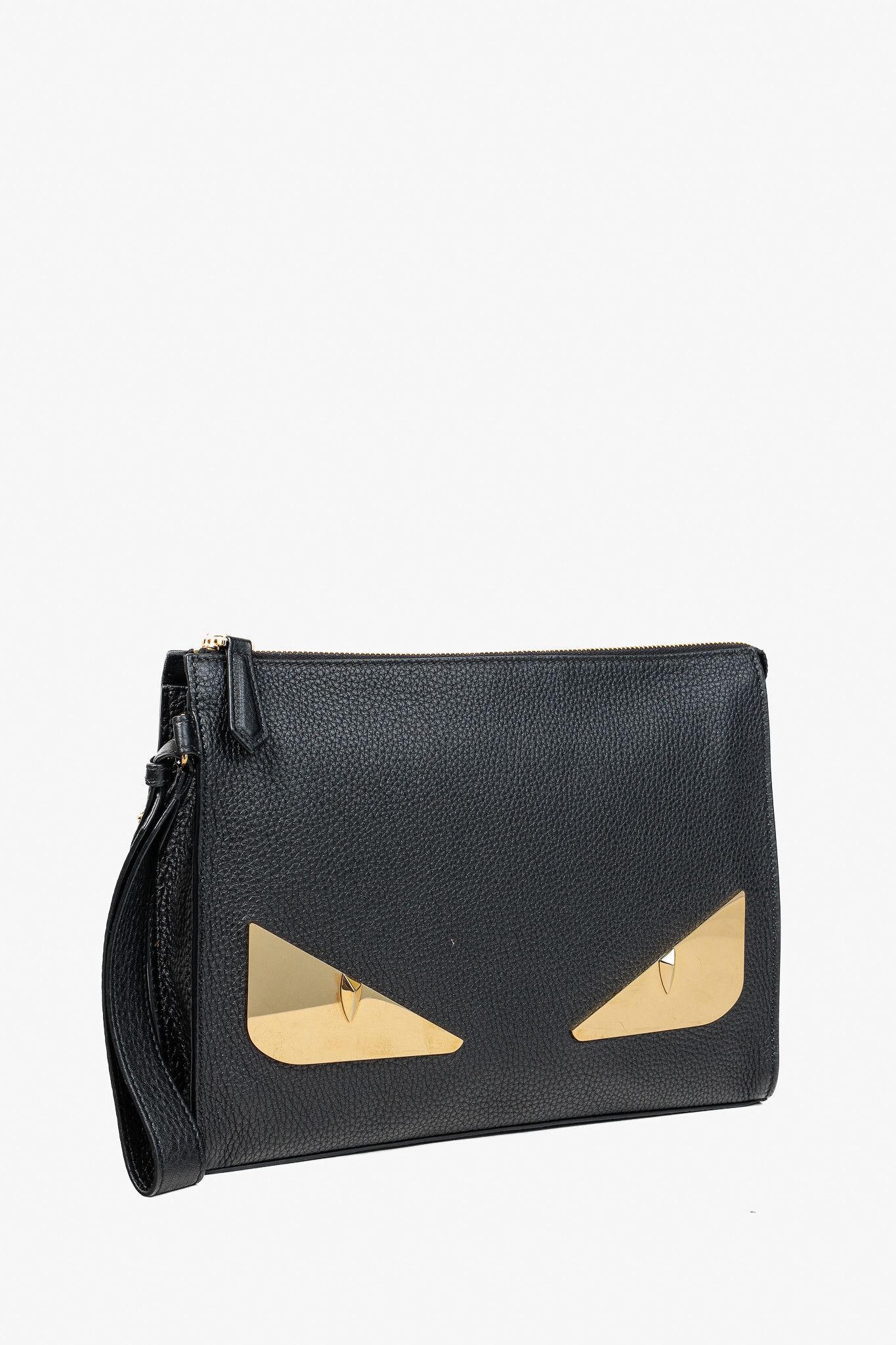 Fendi Fendi Monster Black Pebbled Leather Large Clutch Size ONE SIZE - 2 Thumbnail