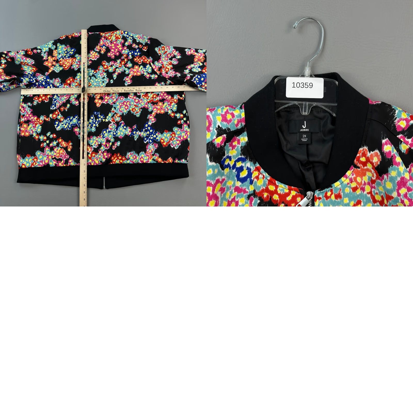 Jason Wu Jason Wu Jacket Women's 2X Black Abstract Floral Full Zip Lightweight Bomber Shirt Size XXL / US 16-18 / IT 52-54 - 9 Thumbnail
