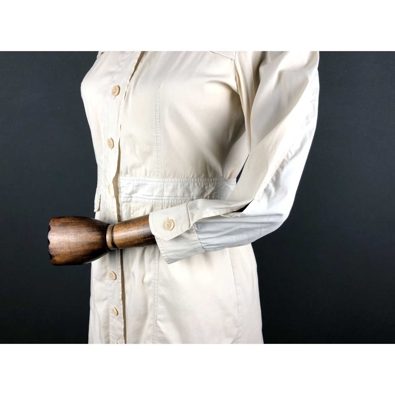 Vintage Weekend Max Mara Shirt Dress - Ivory Cotton 3/4 Sleeve Button-Up, Size 6, Women Size M / US 6-8 / IT 42-44 - 7 Thumbnail