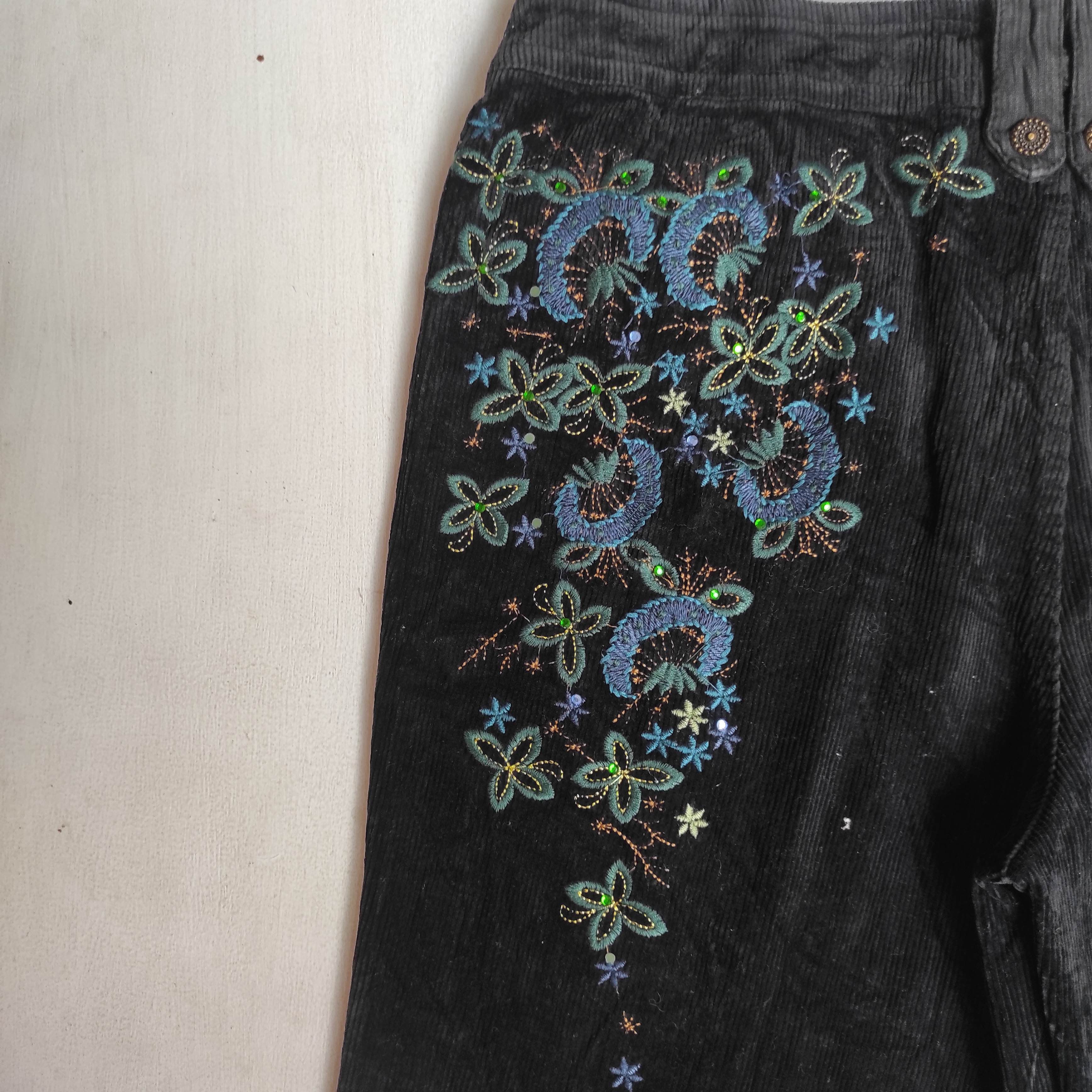 If Six Was Nine Flare Georgia Childe Corduroy Embroidered Pants Size US 30 / EU 46 - 4 Thumbnail