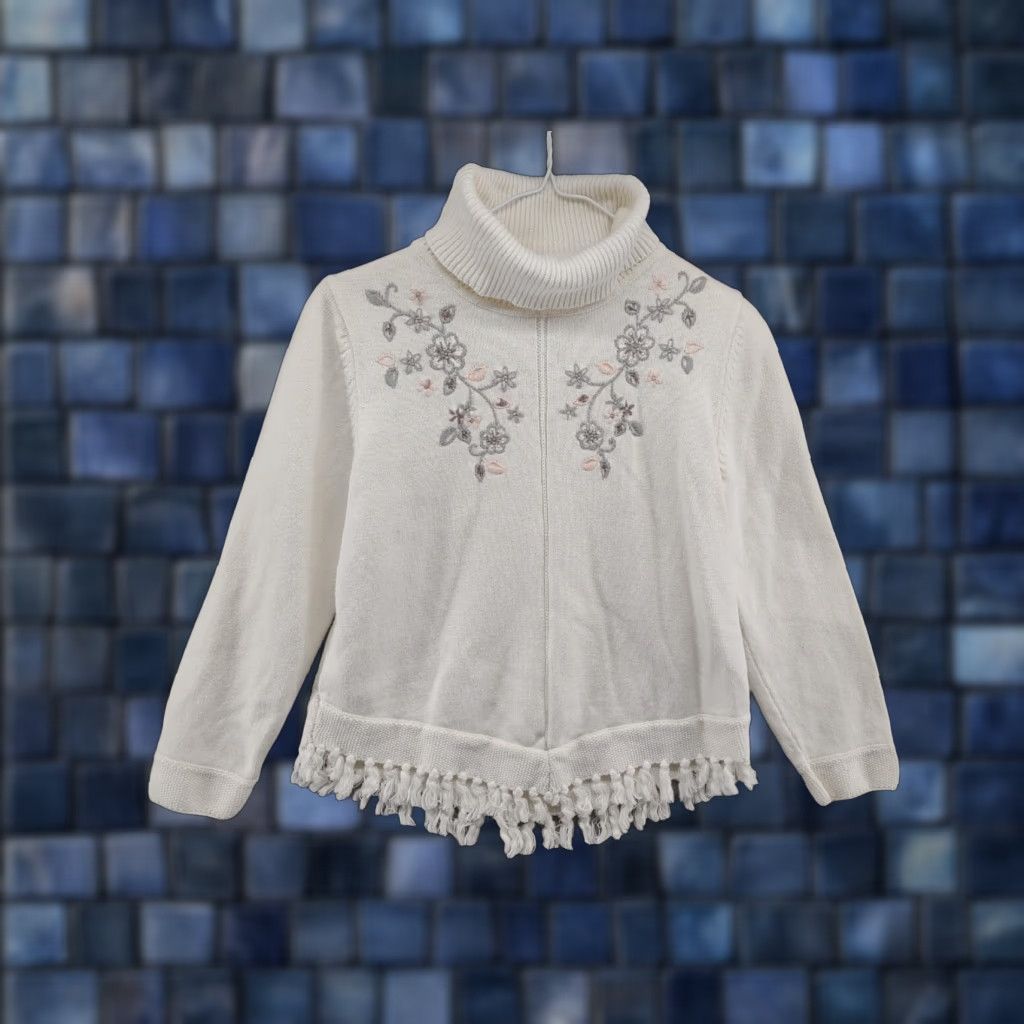Vintage VINTAGE Alfred Dunner Petite Floral Women's Knit Sweater PS Ivory 90s Flower Embroidered Crew Neck All Seasons Pullover Knit Women Mens? Wait Size S / US 4 / IT 40 - 1 Thumbnail