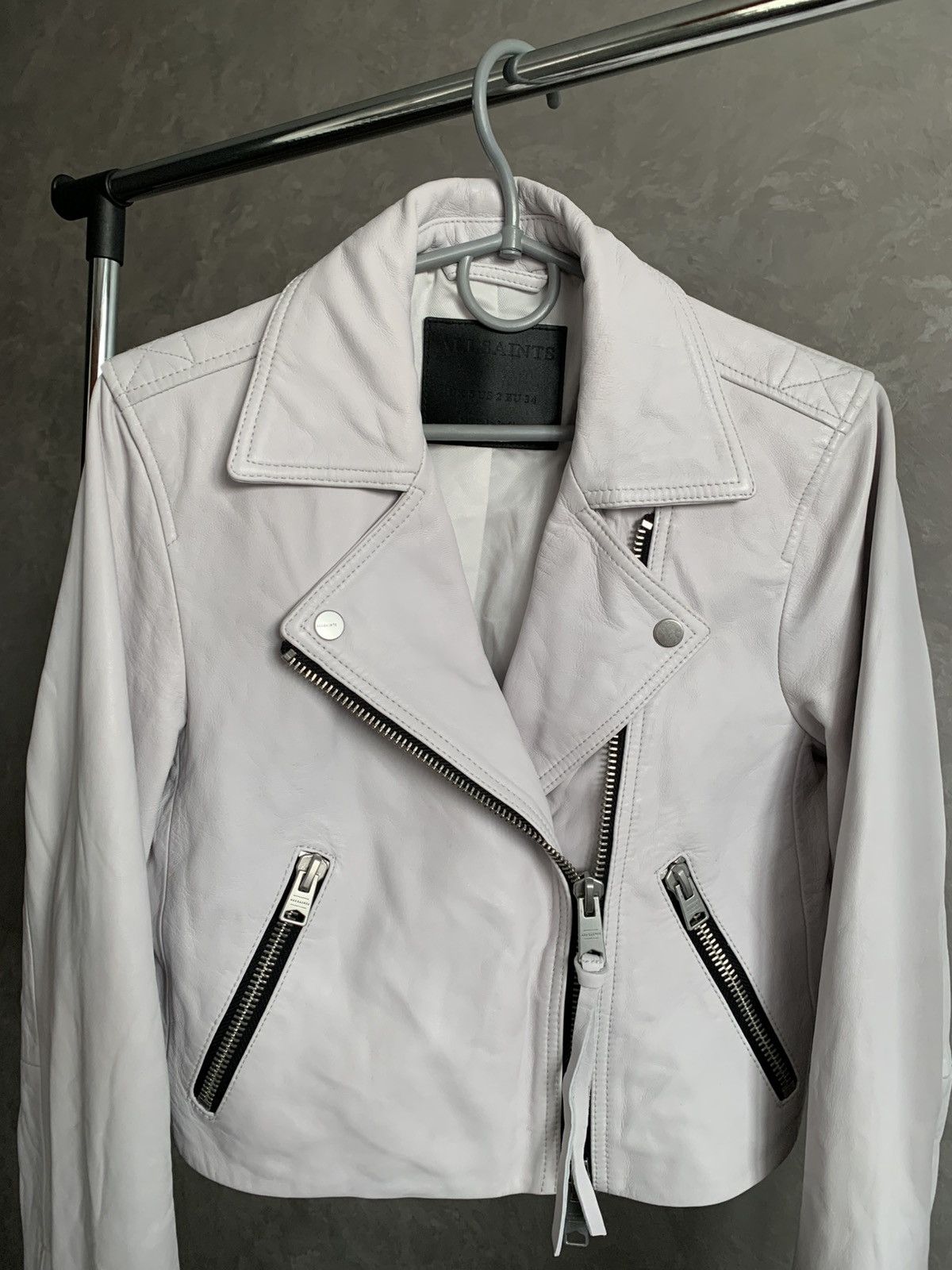 Allsaints AllSaints Leather Dalby Biker Crop White Jacket sz US2/EU34 Size XS / US 0-2 / IT 36-38 - 3 Thumbnail