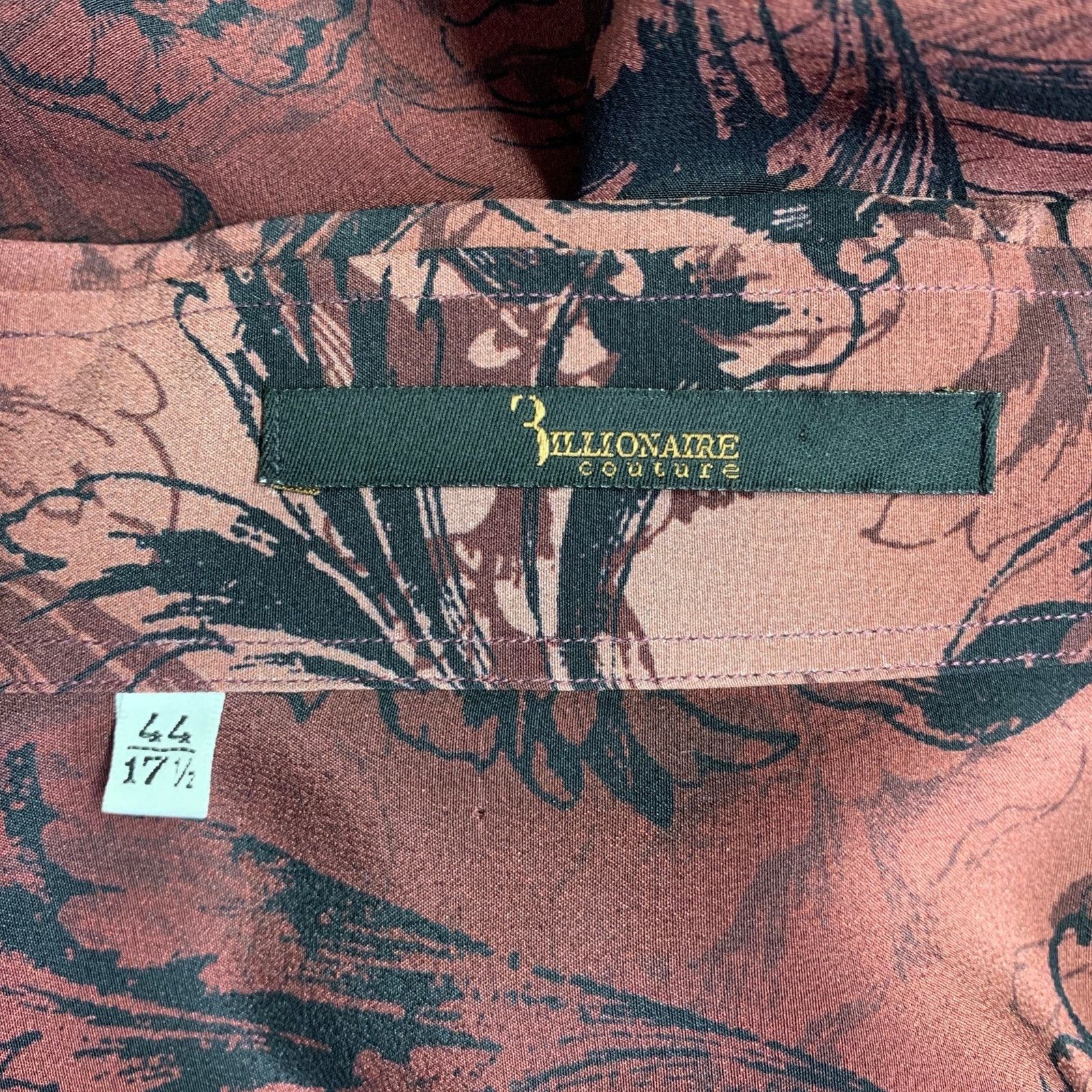 Billionaire Couture Size XL Brown Black Print Silk Button Up Long Sleeve Shirt Size US XL / EU 56 / 4 - 5 Thumbnail