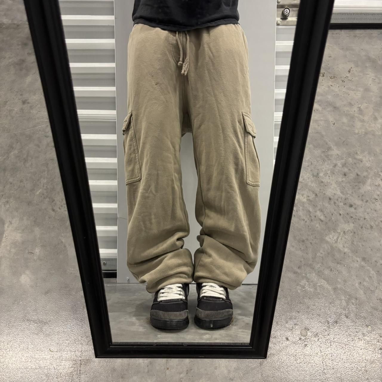Japanese Brand × Vintage Crazy Vintage Y2K/2000s Baggy Cream Skater Essential Cargo Sweatpants! Size US 32 / EU 48 - 1 Thumbnail