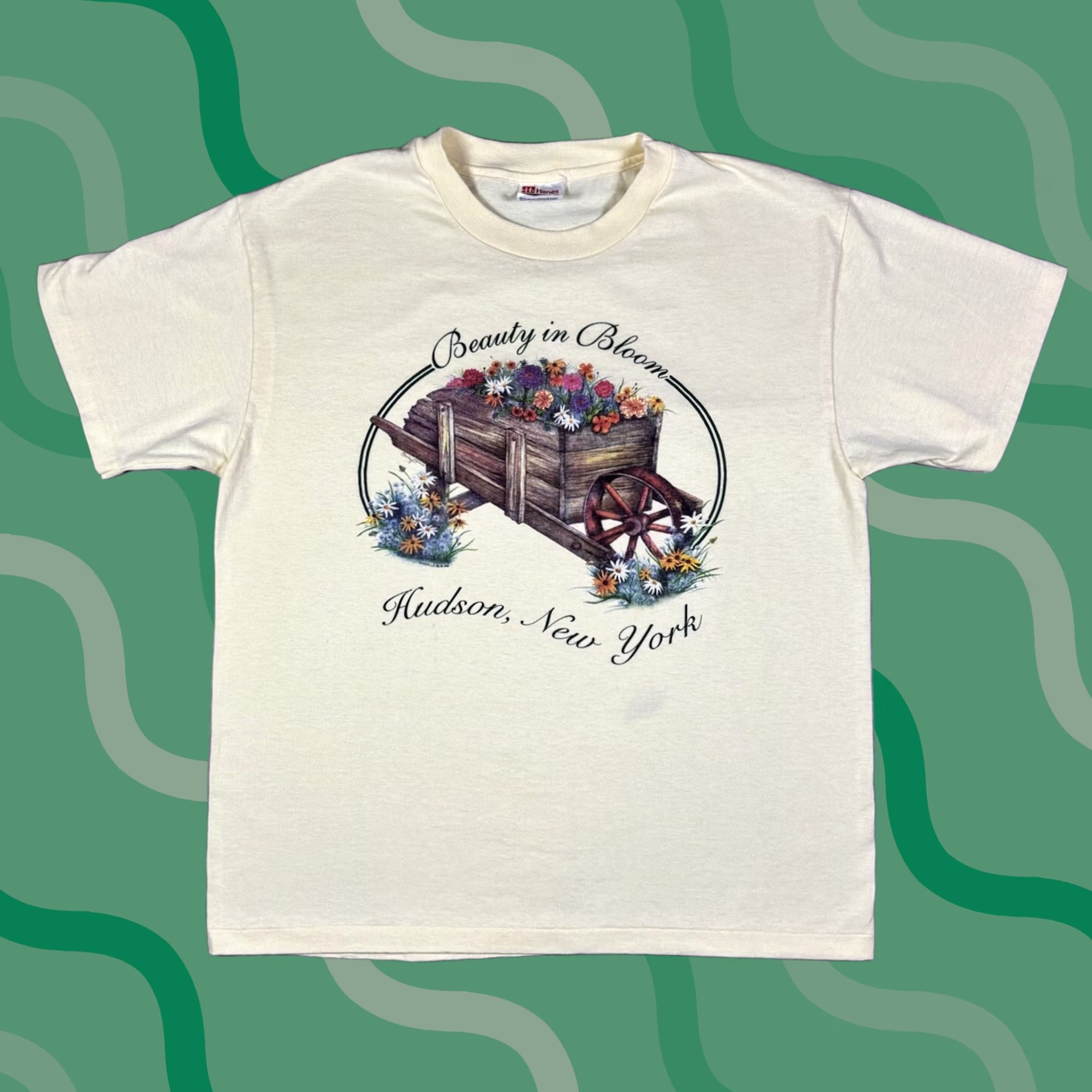Hanes VINTAGE Beauty In Boom Flower Shop Promo T Shirt Mens L White 90s Graphic Print Crew Neck Short Sleeve Hanes Size US L / EU 52-54 / 3 - 1 Thumbnail
