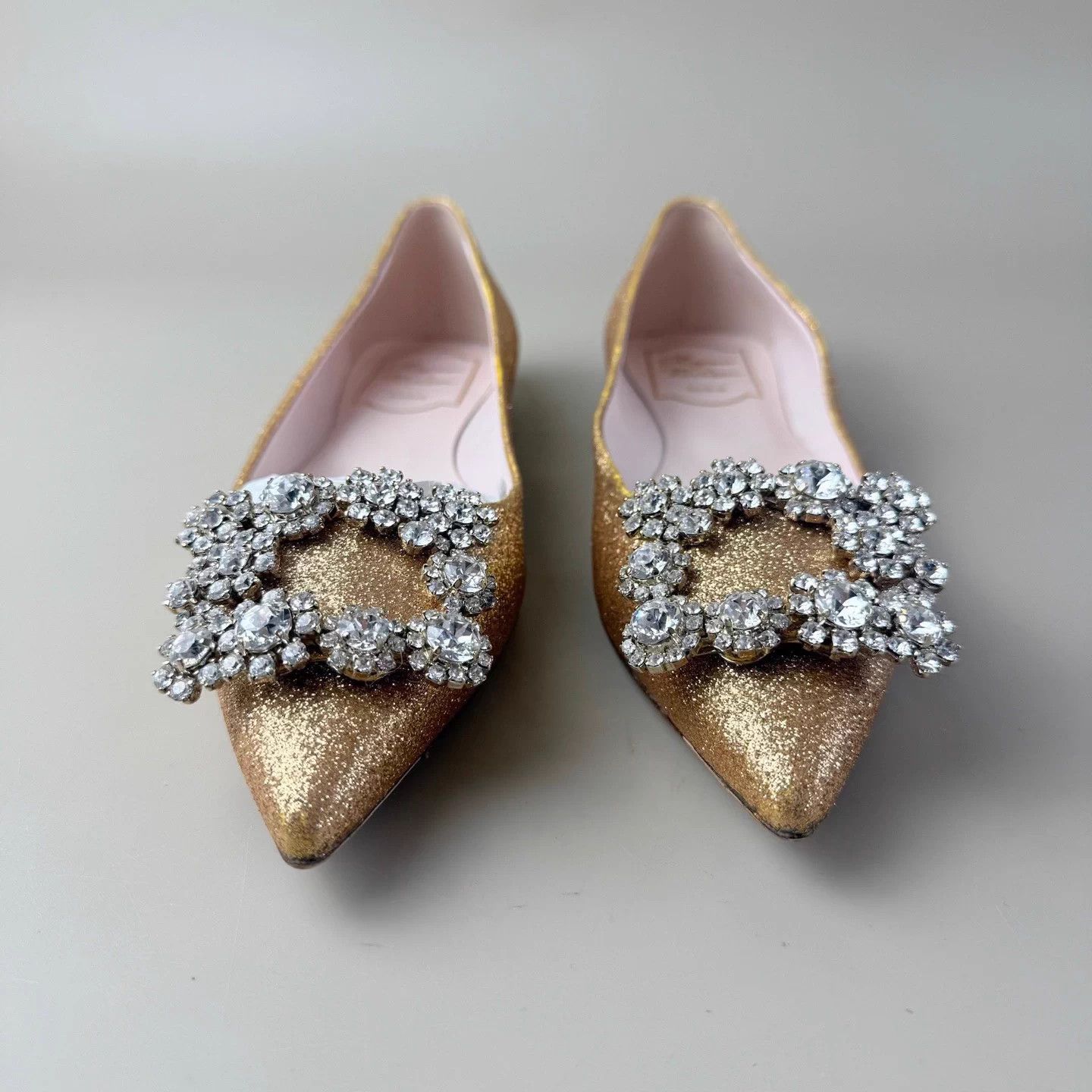 Roger Vivier Rose Gold Crystal Slingback Pumps 35