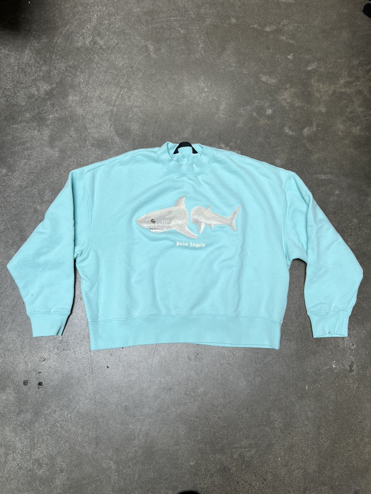 image of Palm Angels Crewneck in Aqua Blue, Men's (Size Small)