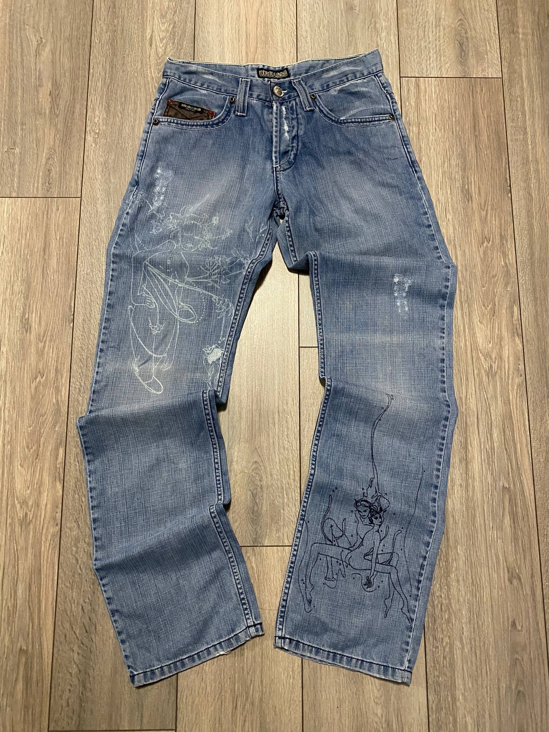 Roberto Cavalli Roberto Cavalli Vintage Baggy Jeans Big Logo Painted 90s Size US 31 - 2 Thumbnail