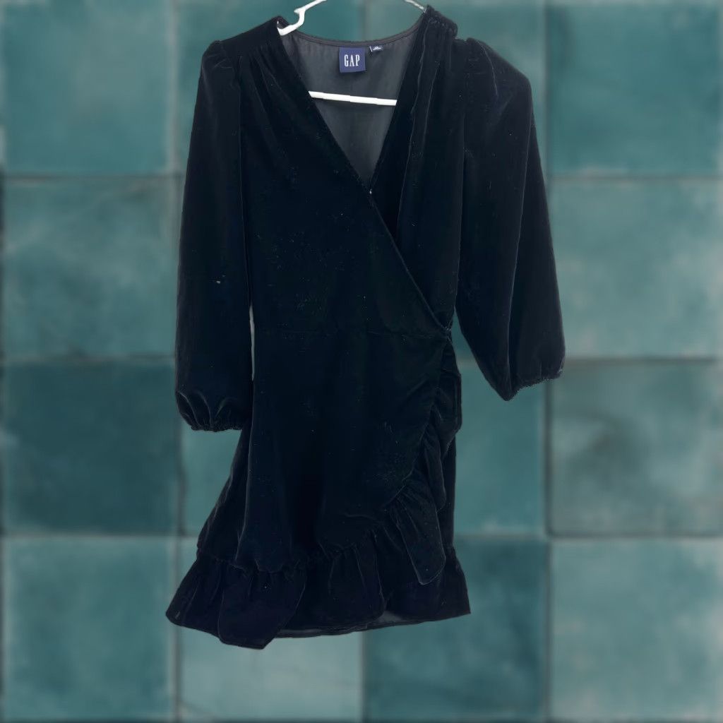 Gap VINTAGE Gap Wrap Dress Womens XS Black Velvet Midi V-Neck Balloon Sleeve Ruffle Party 90s Womens Size XS / US 0-2 / IT 36-38 - 1 Thumbnail