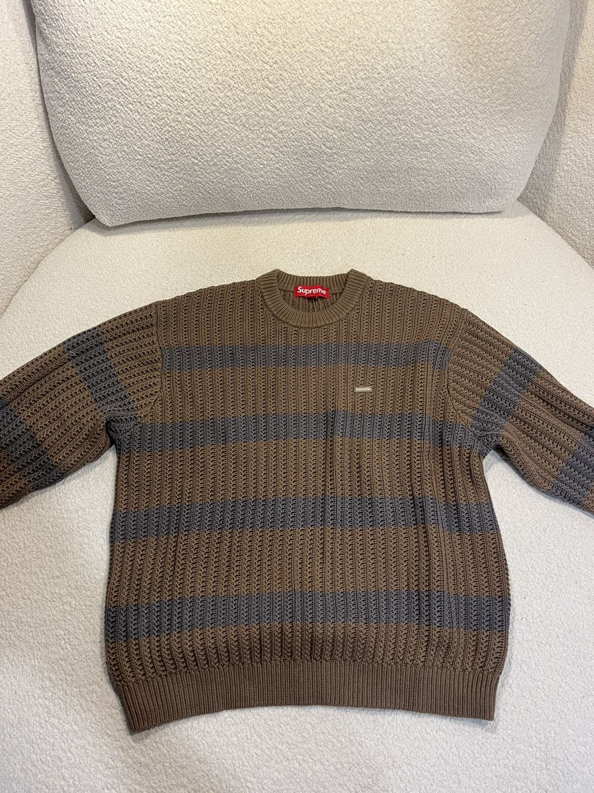 Supreme Supreme Loose Gauge Stripe Small Box Sweater Khaki Size US M / EU 48-50 / 2 - 1 Thumbnail