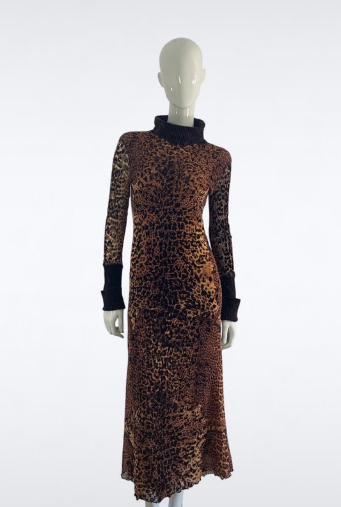 Leopard Print Turtleneck Maxi Dress By Jean Paul Gaultier