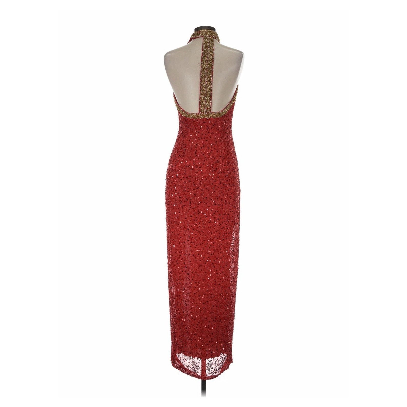 Oleg Cassini Oleg Cassini Black Tie Red Gold Sequin Open Back Gown Silk 4 Size S / US 4 / IT 40 - 2 Thumbnail