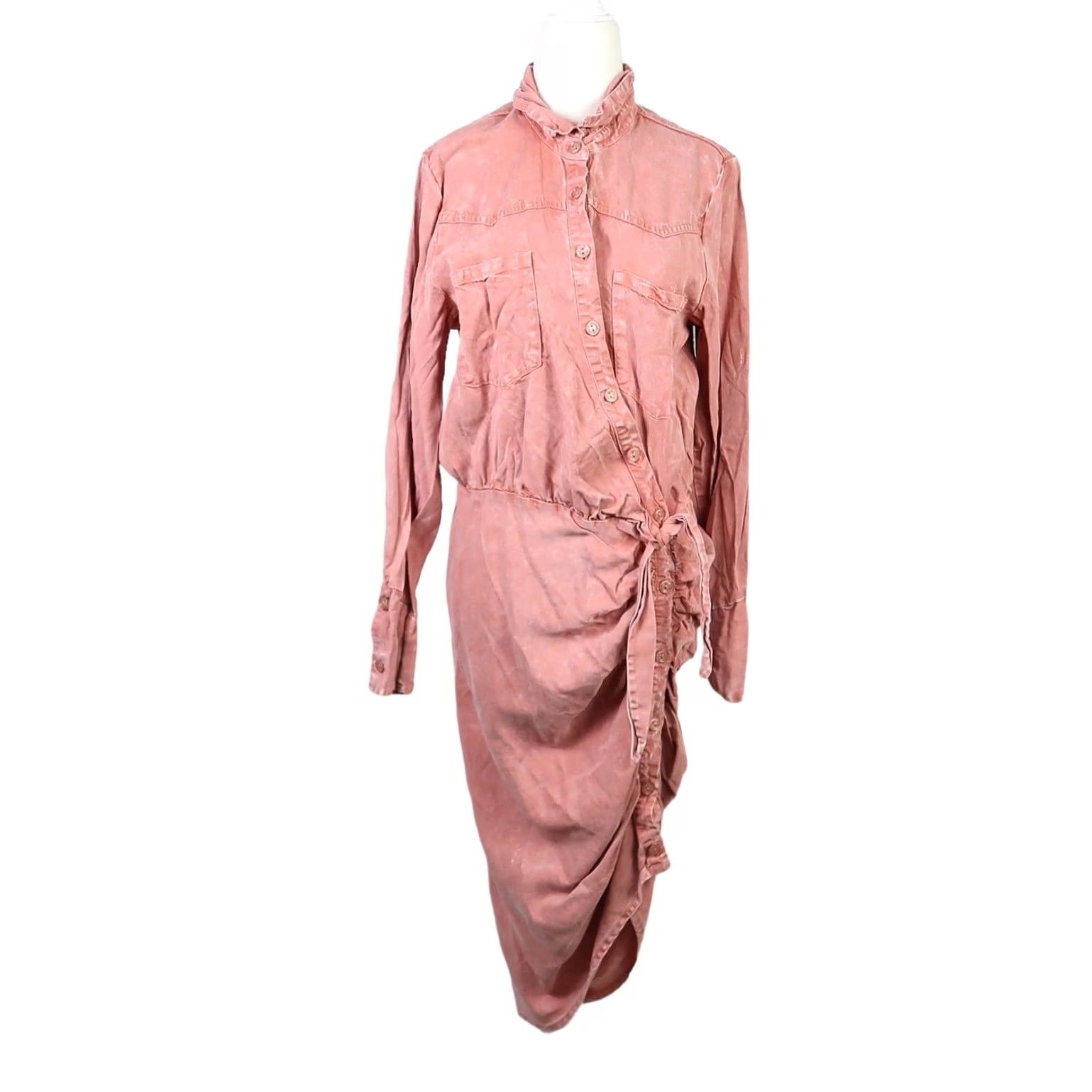 Young Fabulous & Broke Young Fabulous & Broke Shirt Dress L Pink Button Front Ruched Midi Long Sleeve Women Regular Size L / US 10 / IT 46 - 2 Thumbnail