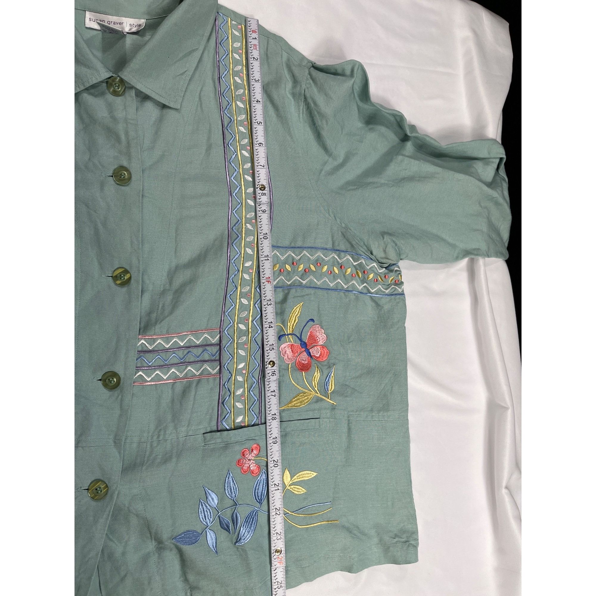 Other Susan Graver SKU 7695 Womens Green Embroidered Button Up Shi Size XL / US 12-14 / IT 48-50 - 5 Thumbnail