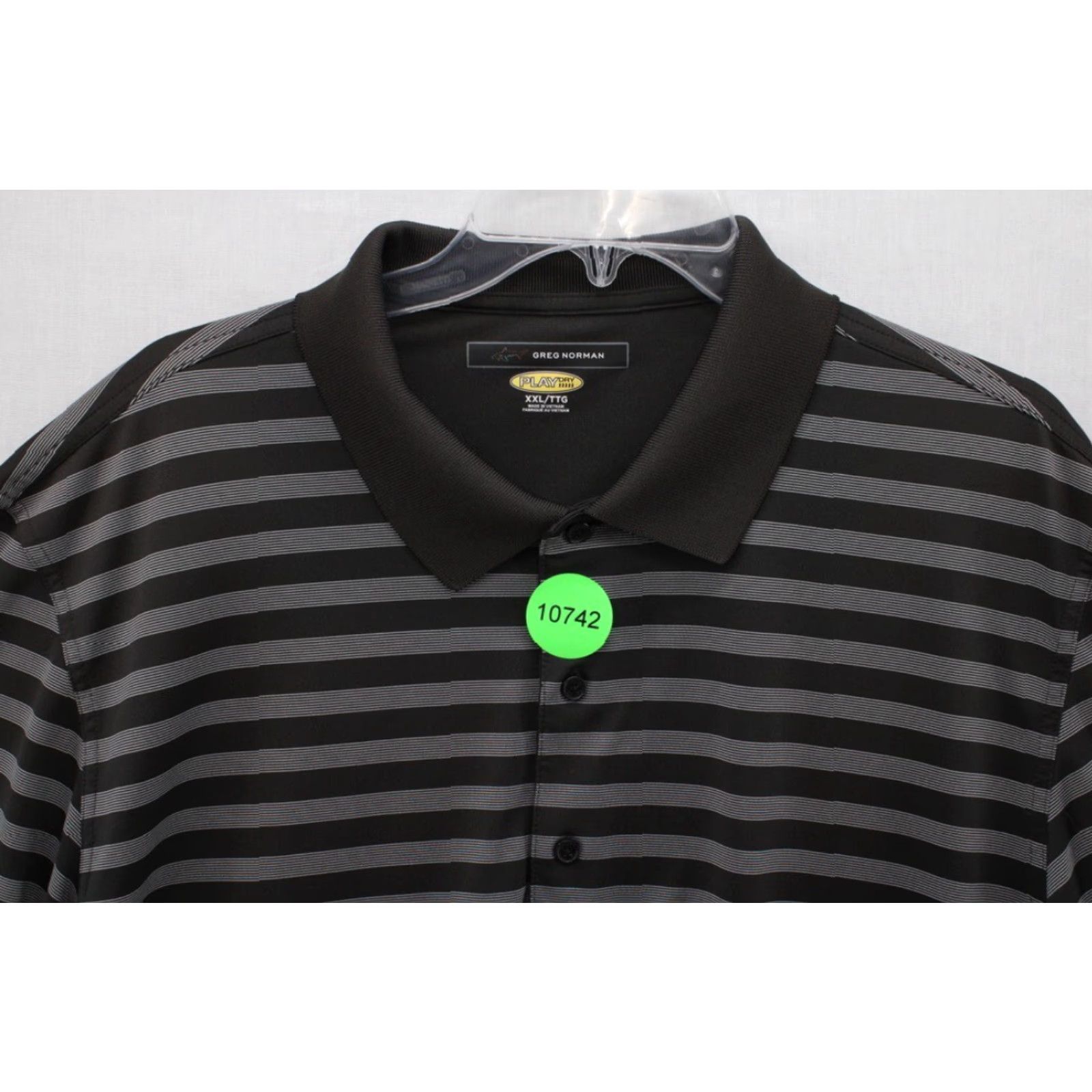 Vintage Greg Norman Polo Shirt Men's 2XL Black Gray Stripes Play Dry Golf Performance Shirt Size US XXL / EU 58 / 5 - 8 Thumbnail